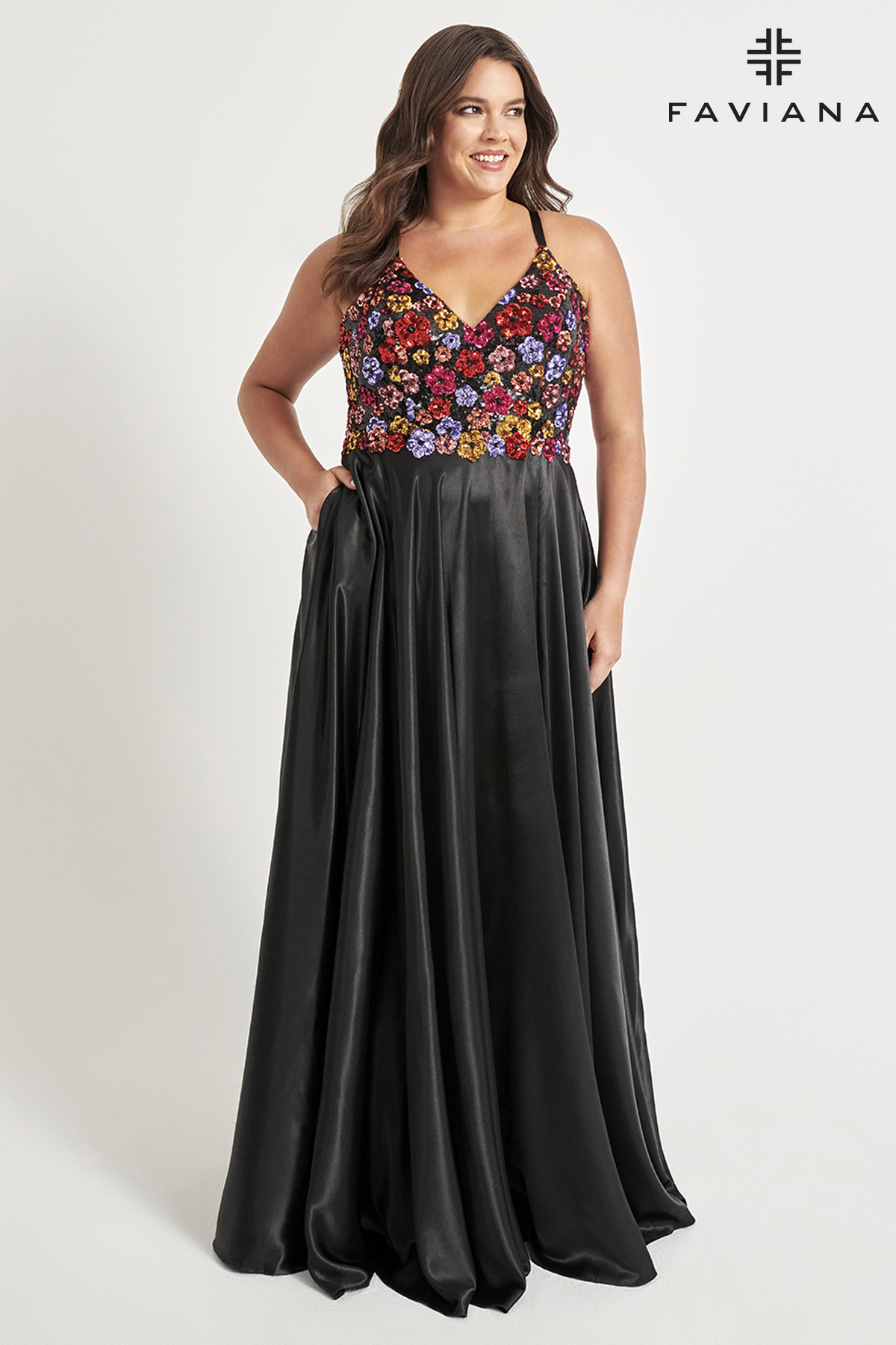 Long Novelty Sequin Charmeuse Lace-Up Back Prom Dress 9558