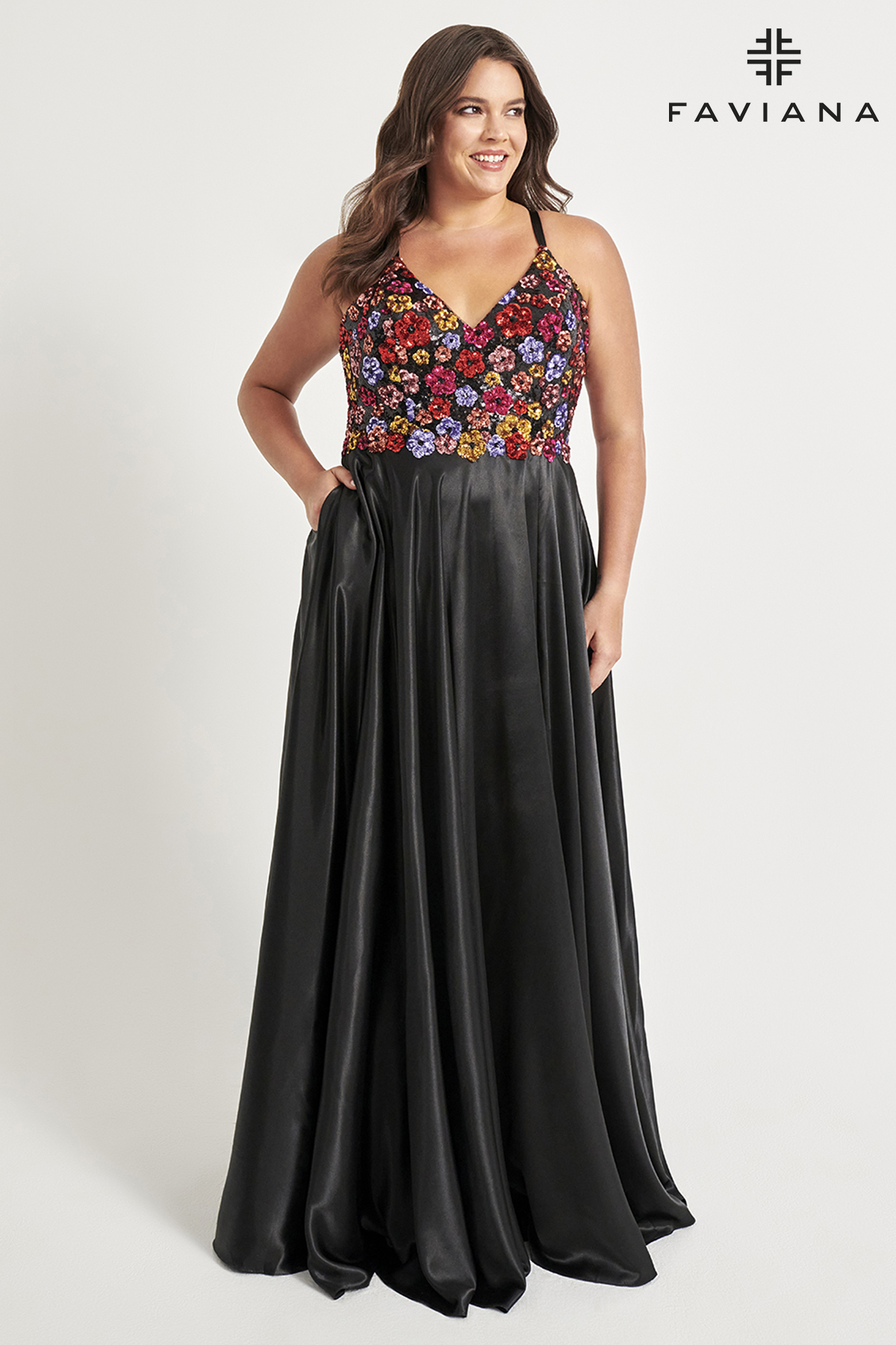 Long Novelty Sequin Charmeuse Lace-Up Back Prom Dress 9558