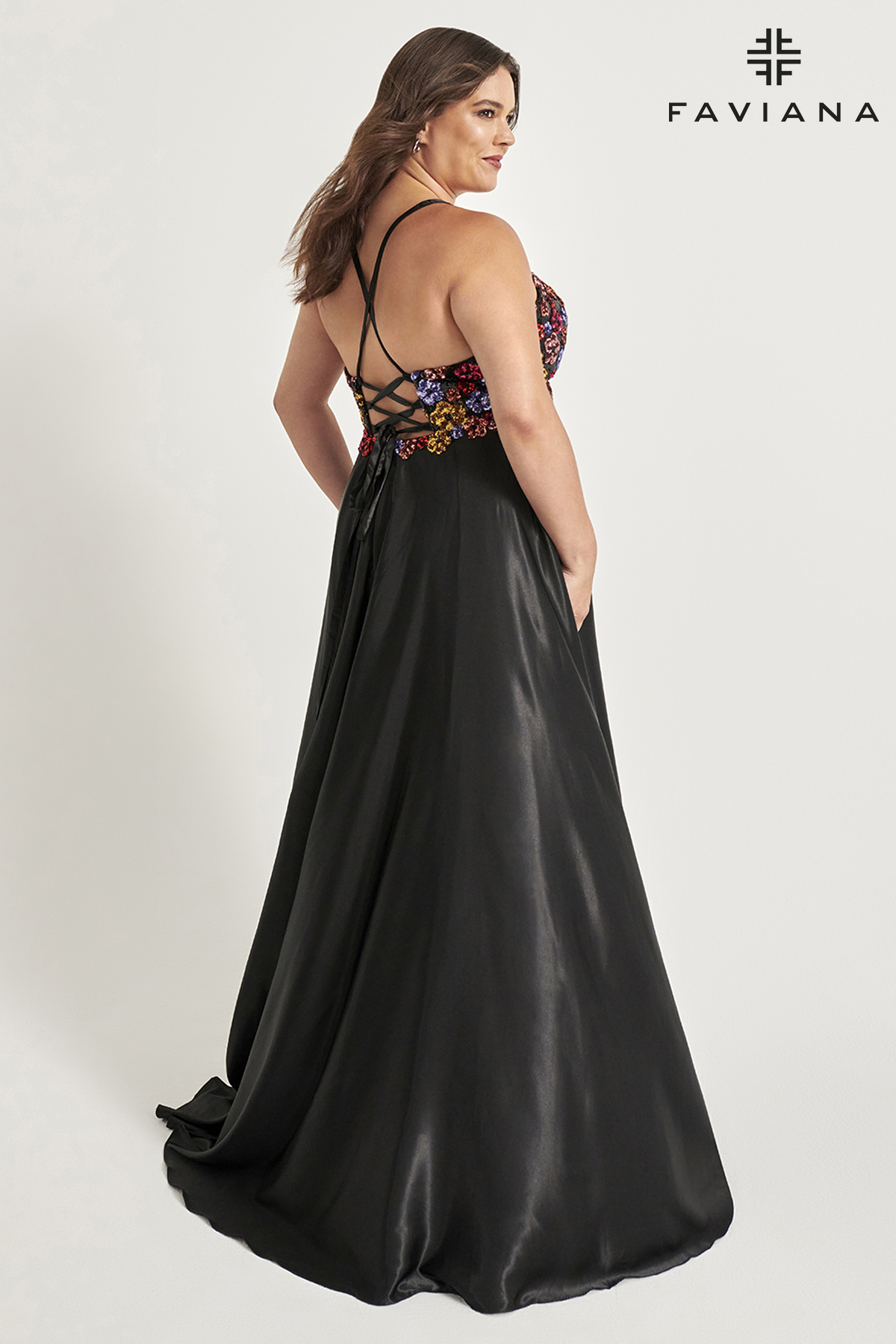 Long Novelty Sequin Charmeuse Lace-Up Back Prom Dress 9558