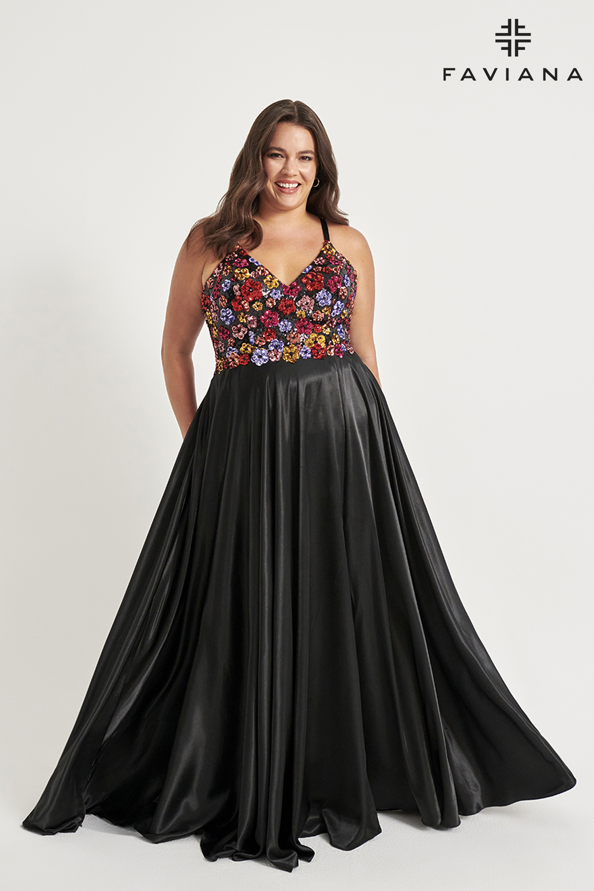 Long Novelty Sequin Charmeuse Lace-Up Back Prom Dress 9558