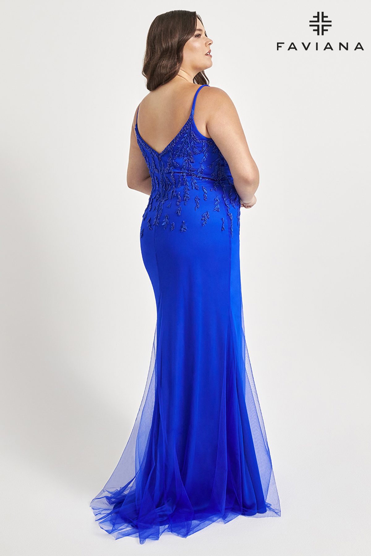 Long Tulle Scoop Neck Appliques Slit Prom Dress 9559
