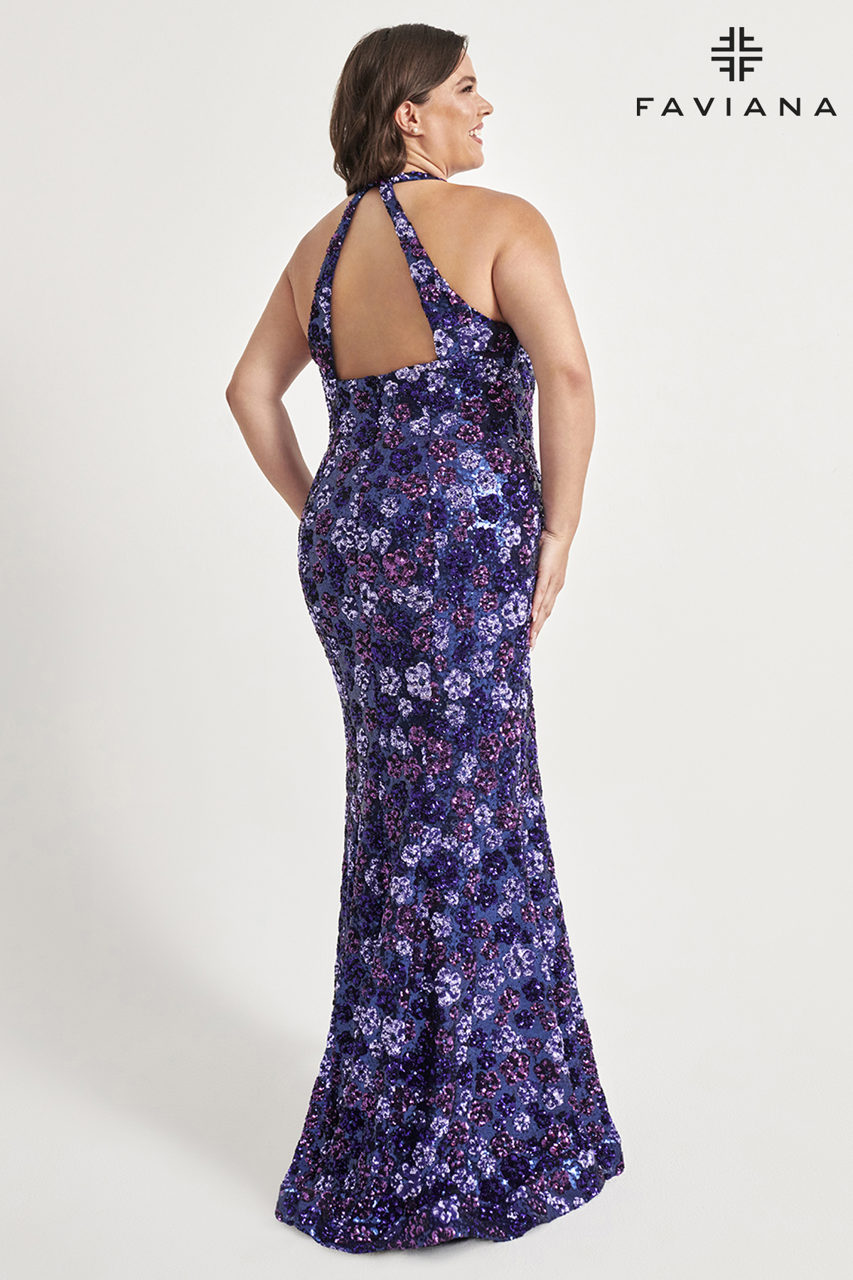 Long Novelty Sequin V-Neck Halter Slit Prom Dress 9560