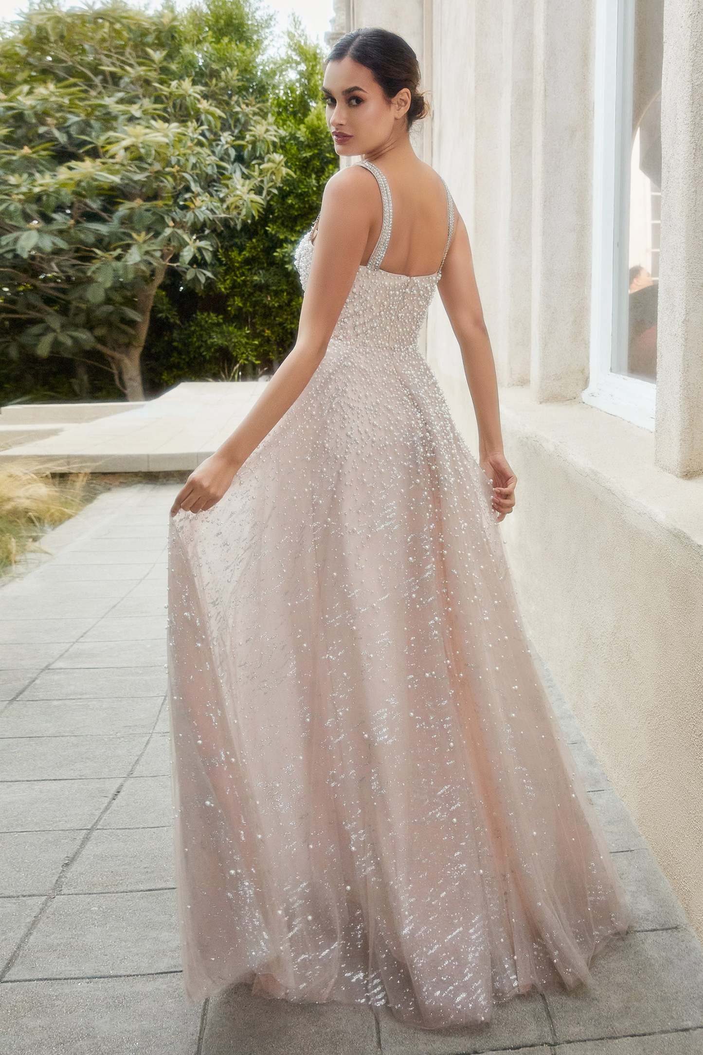 Stunning Pearleque Sweetheart Ball Gown With Crystal Strap #A1180