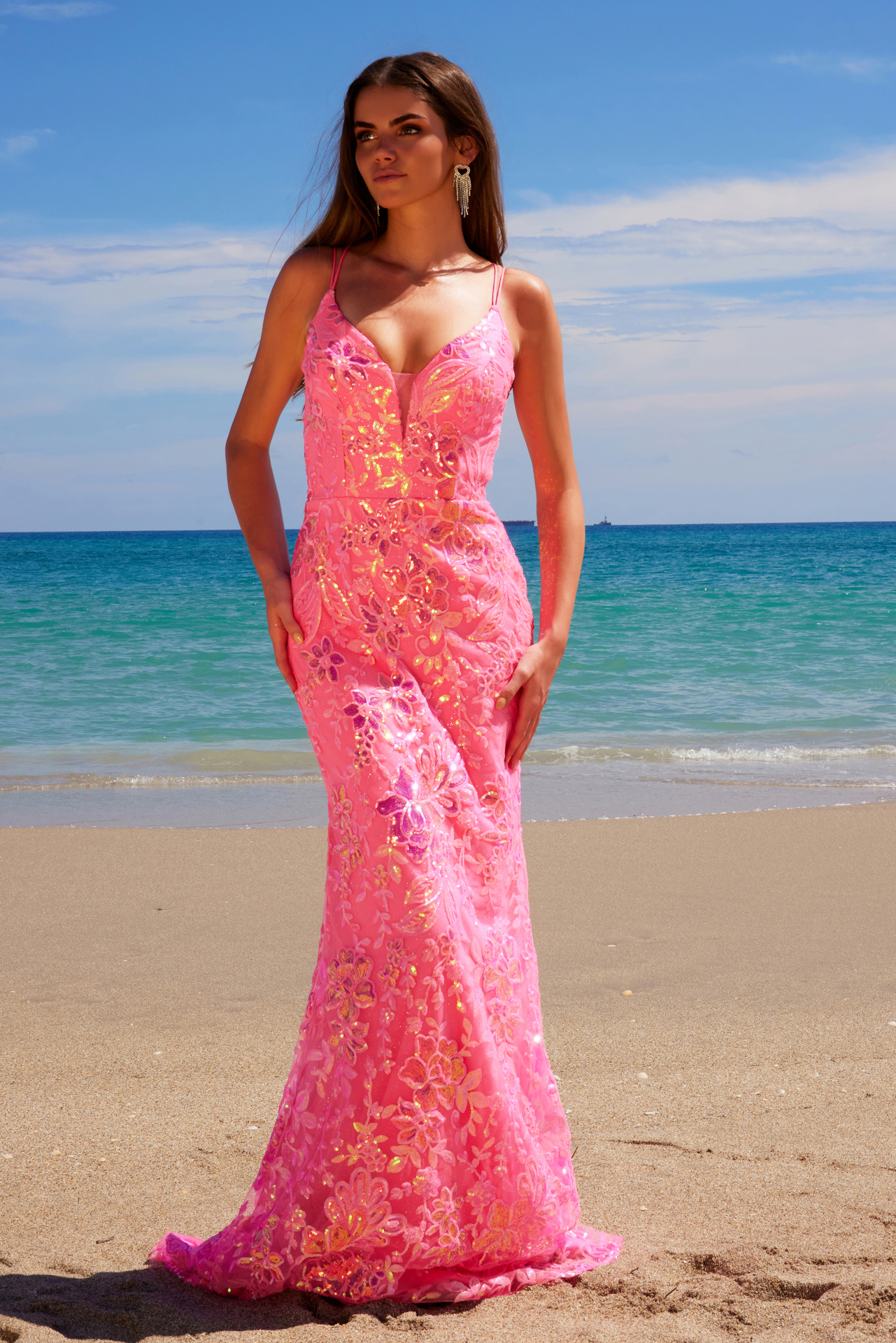 FULLY SEQUINED TULLE ADORNED WITH INTRICATE FLORAL DESIGNS A1587