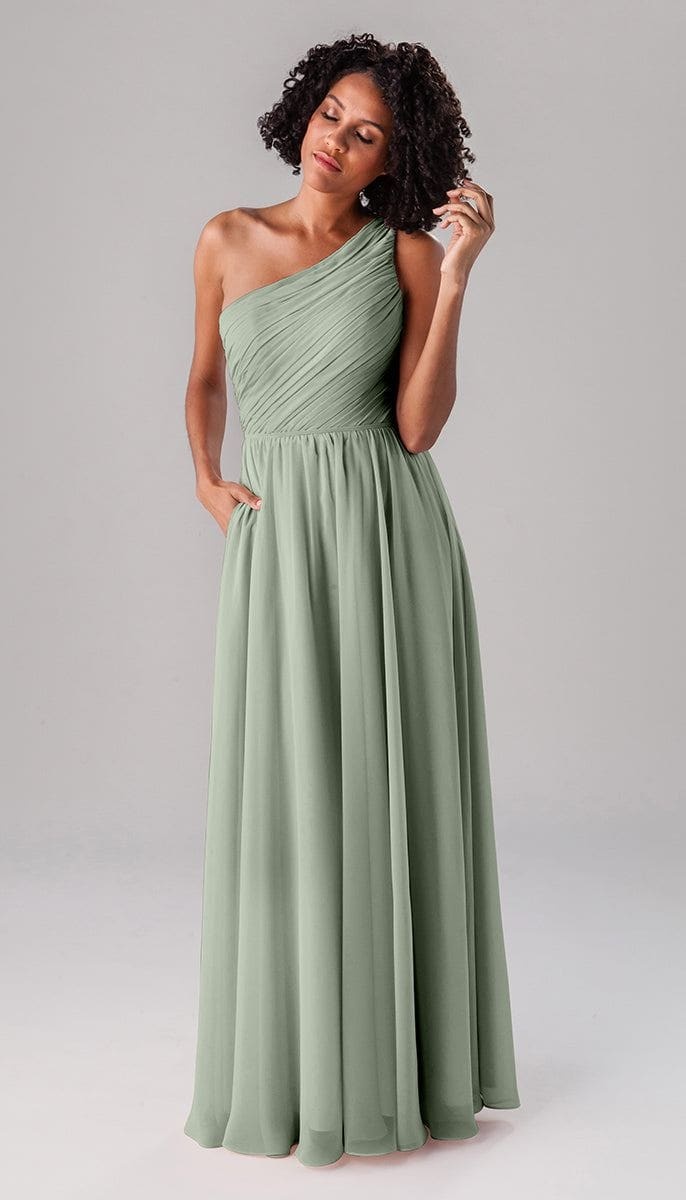 Modern A-Line One Shoulder Ruched Strap Bridesmaid Dress With Pockets