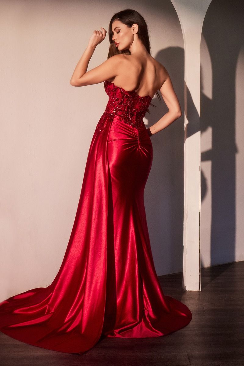 Strapless Sweetheart Fitted Satin Prom Dress