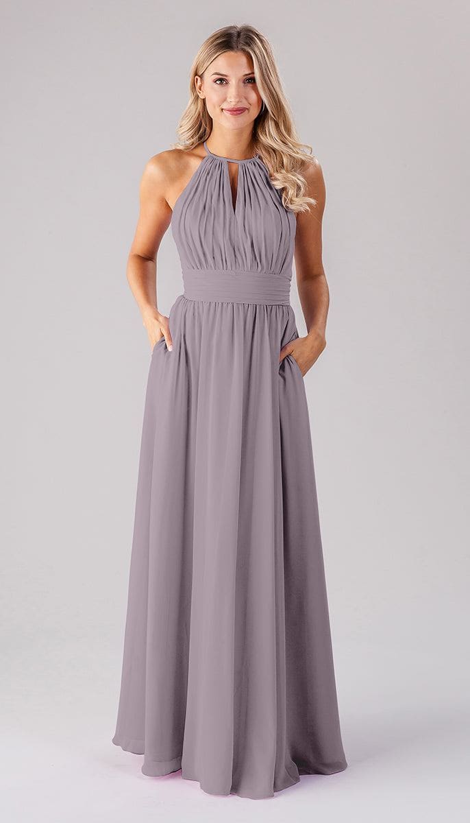 Flowy A-Line High Halter Spaghetti Straps Bridesmaid Dress With Keyhole