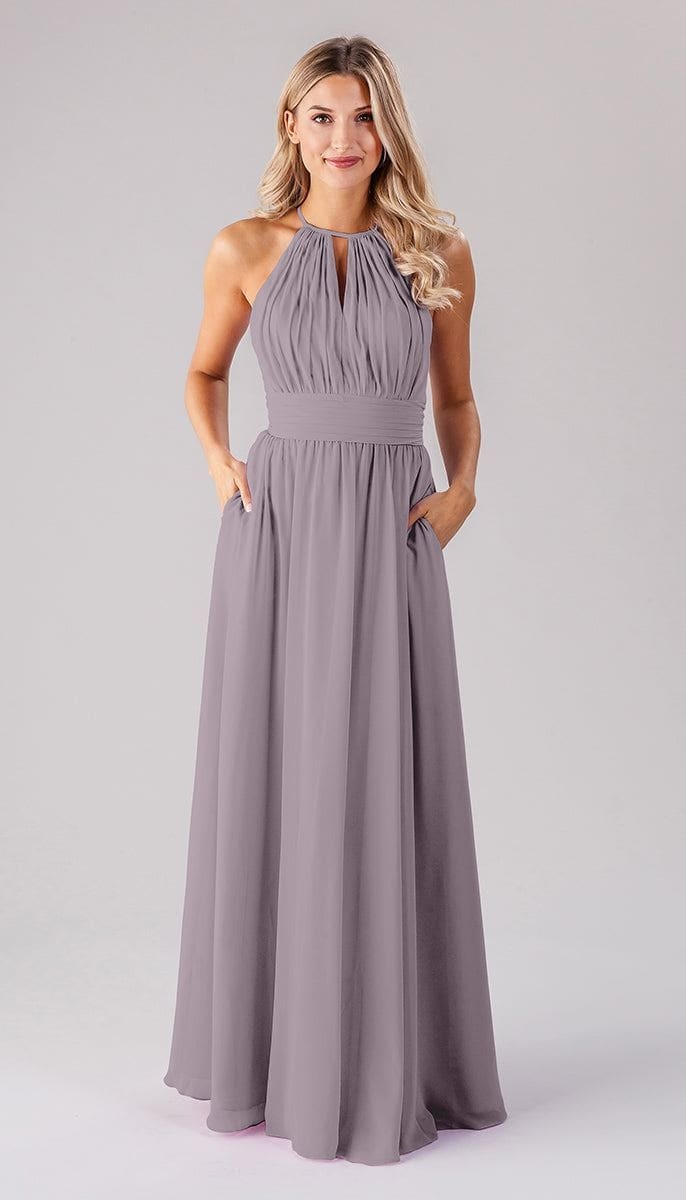 Flowy A-Line High Halter Spaghetti Straps Bridesmaid Dress With Keyhole
