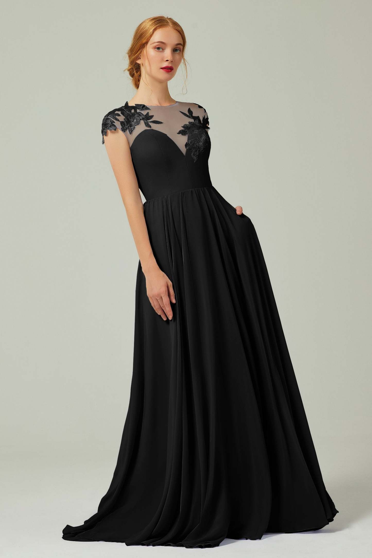 A-Line Sweep-Brush-Train Chiffon Bridesmaid Dress CB0248