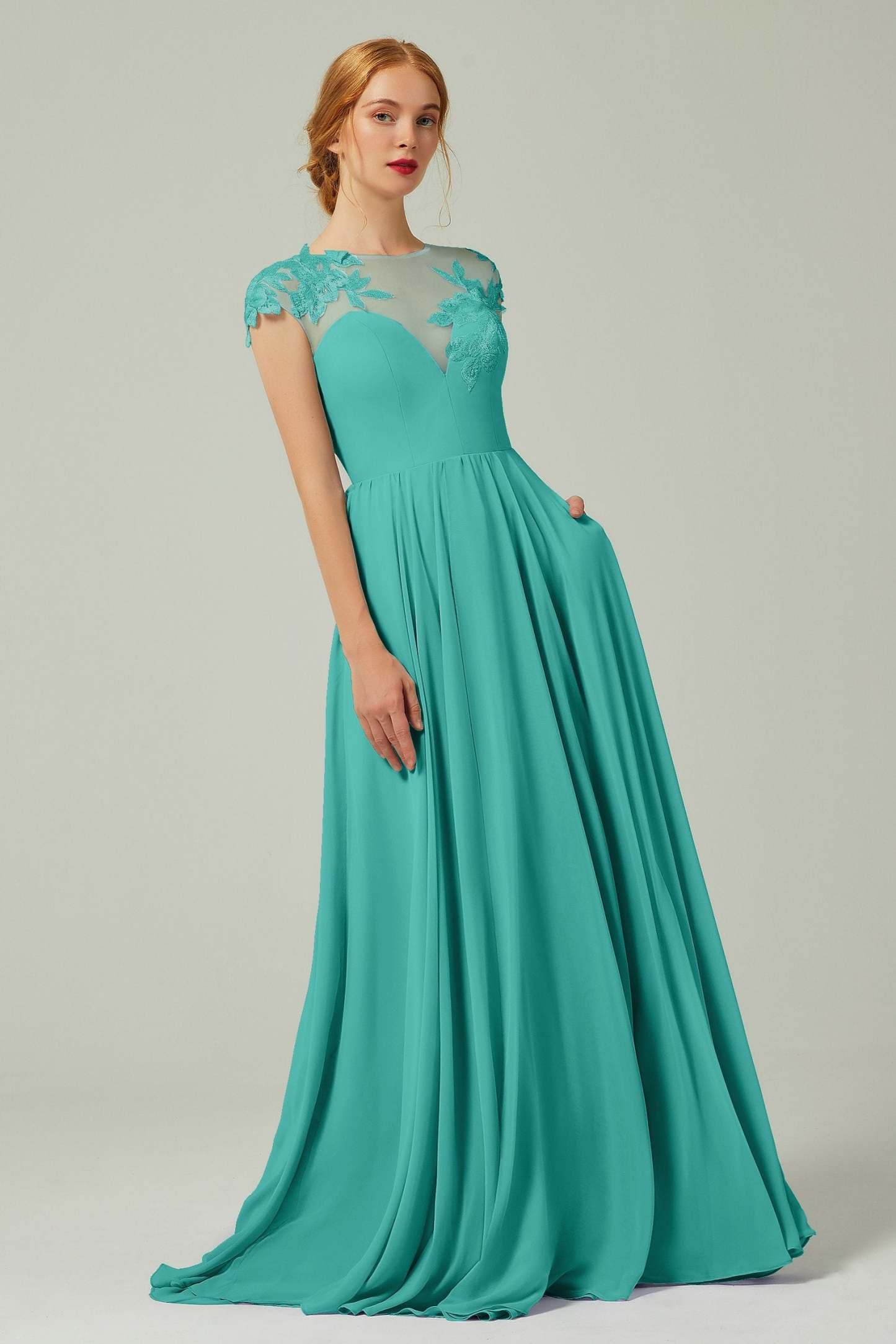 A-Line Sweep-Brush-Train Chiffon Bridesmaid Dress CB0248