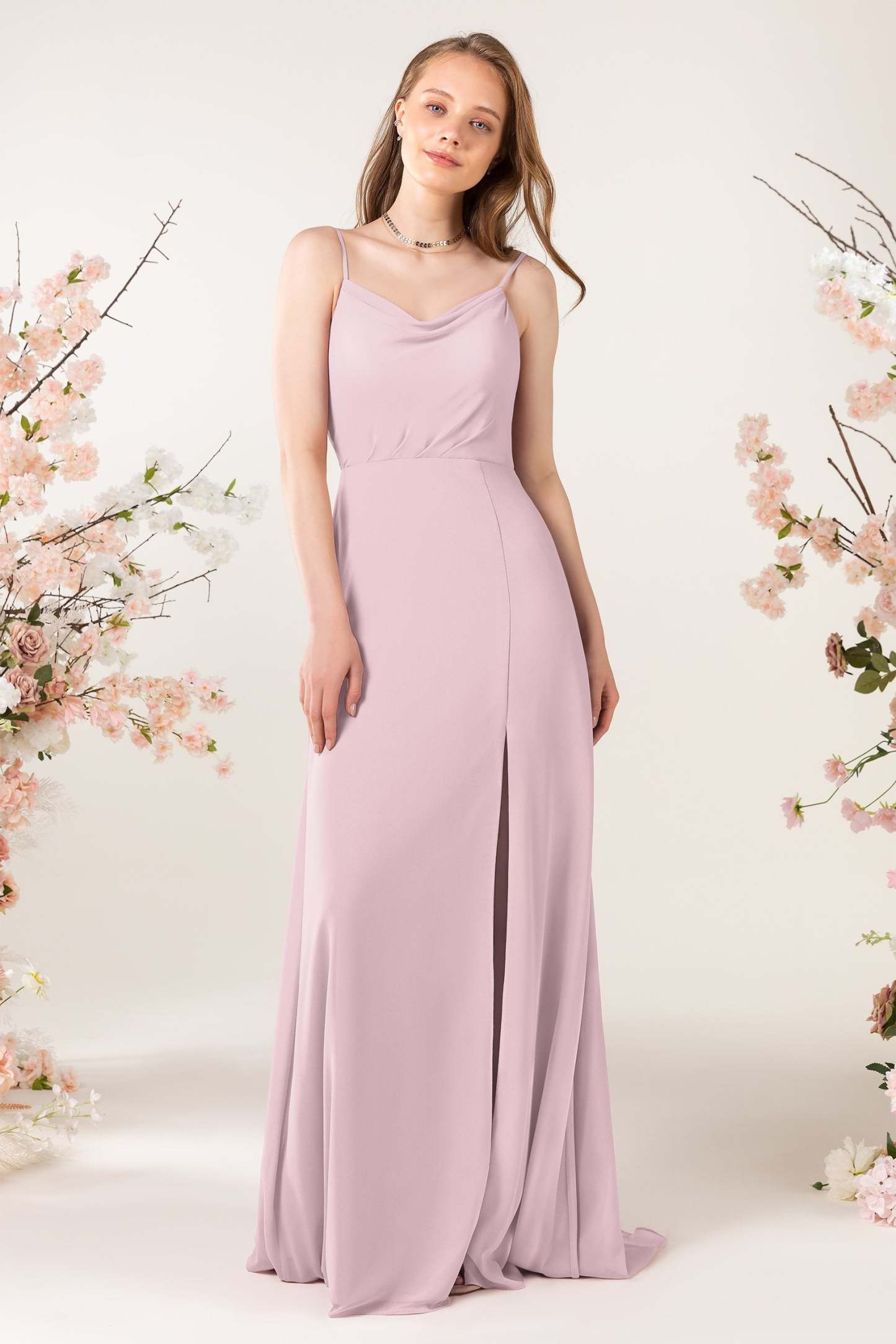 Sheath Sweep-Brush Train Chiffon Bridesmaid Dress CB0457