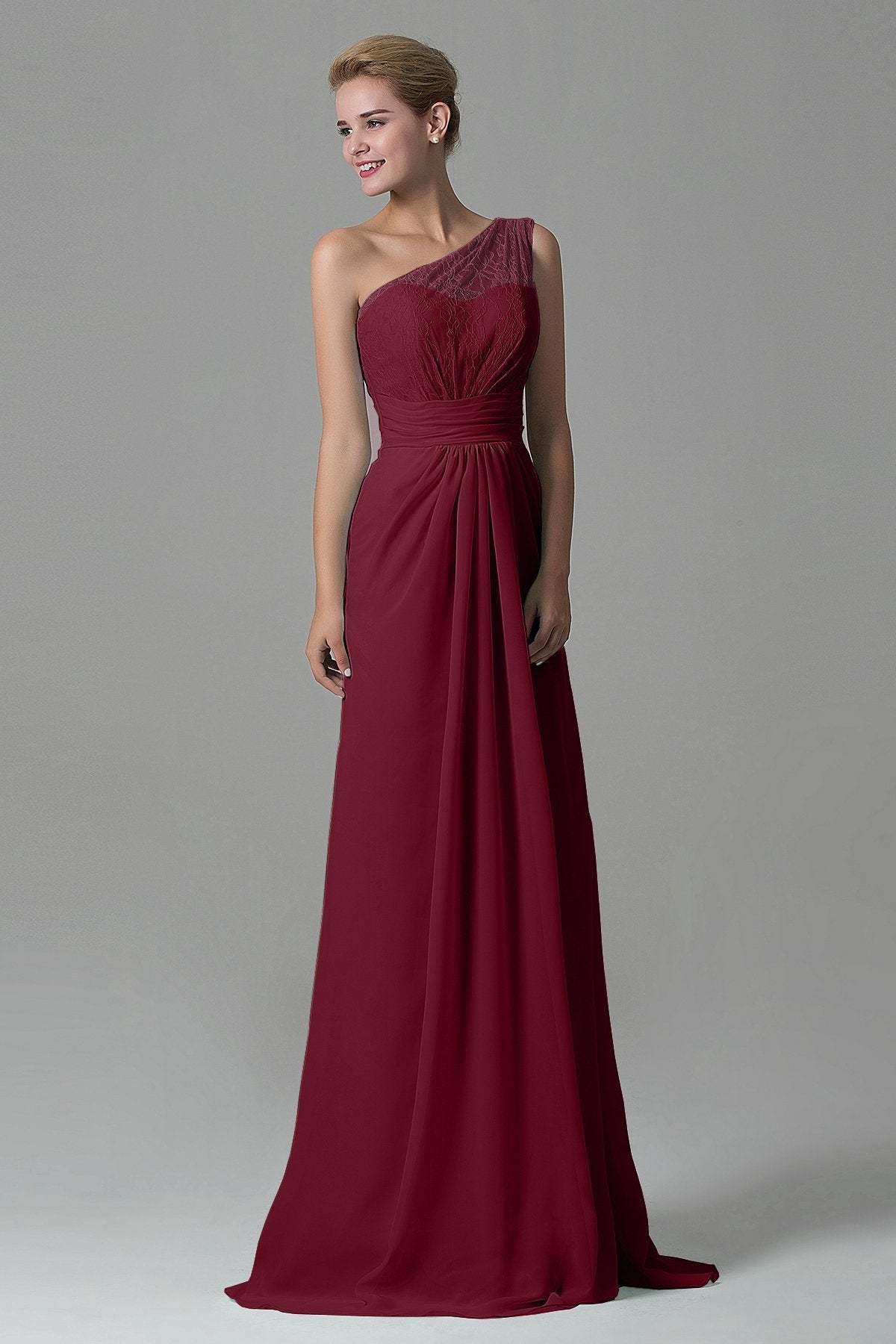 Sheath Sweep Train Lace/Chiffon Bridesmaid Dress COZK16004