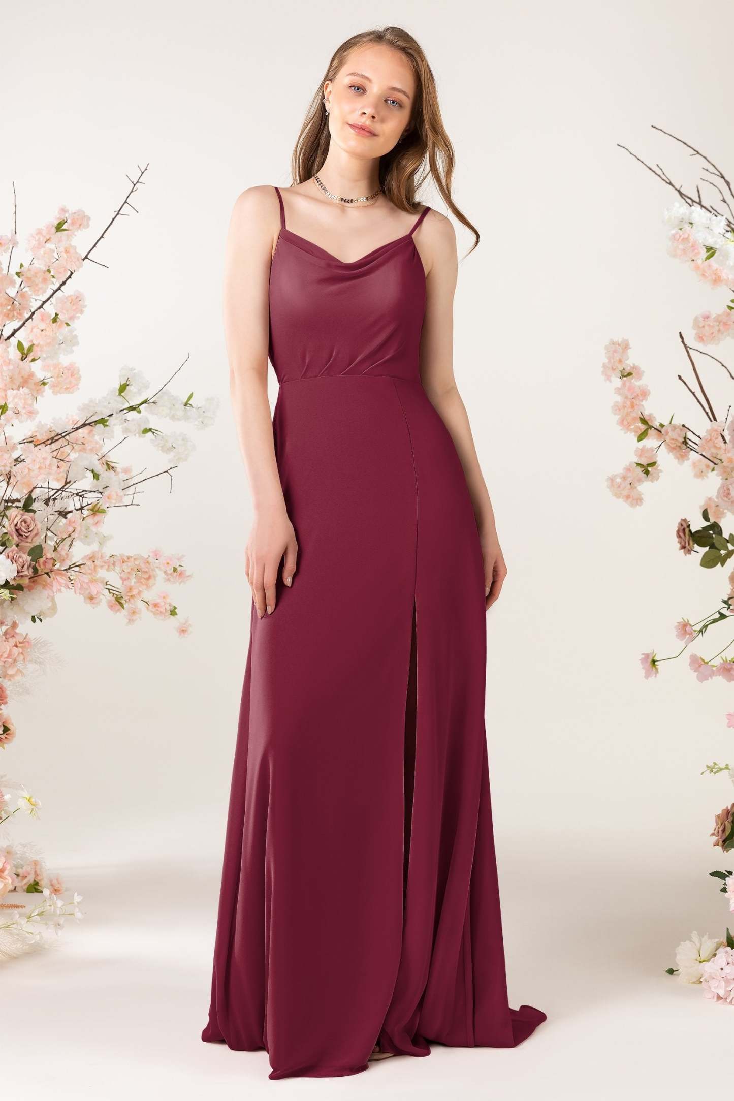Sheath Sweep-Brush Train Chiffon Bridesmaid Dress CB0457
