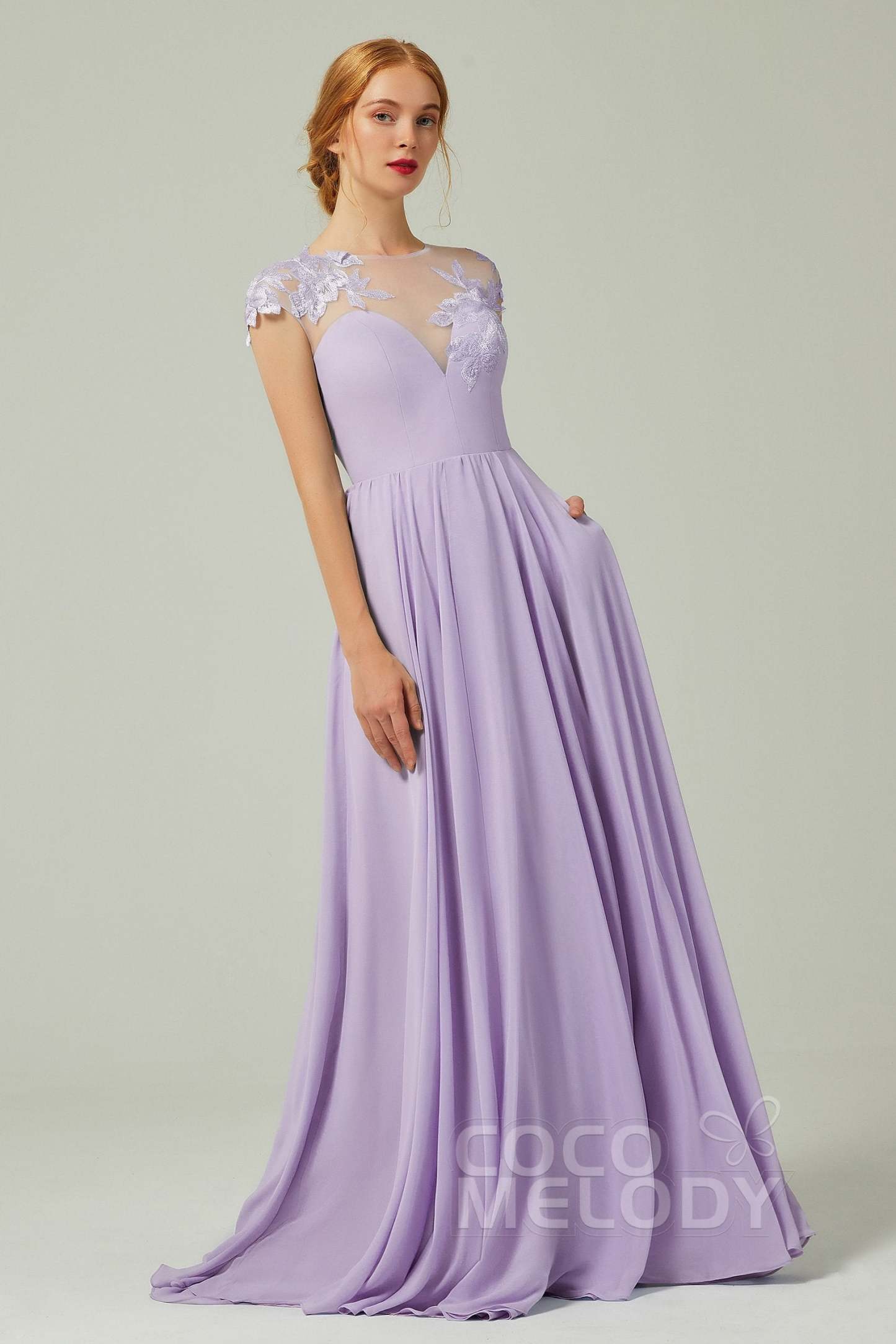A-Line Sweep-Brush-Train Chiffon Bridesmaid Dress CB0248