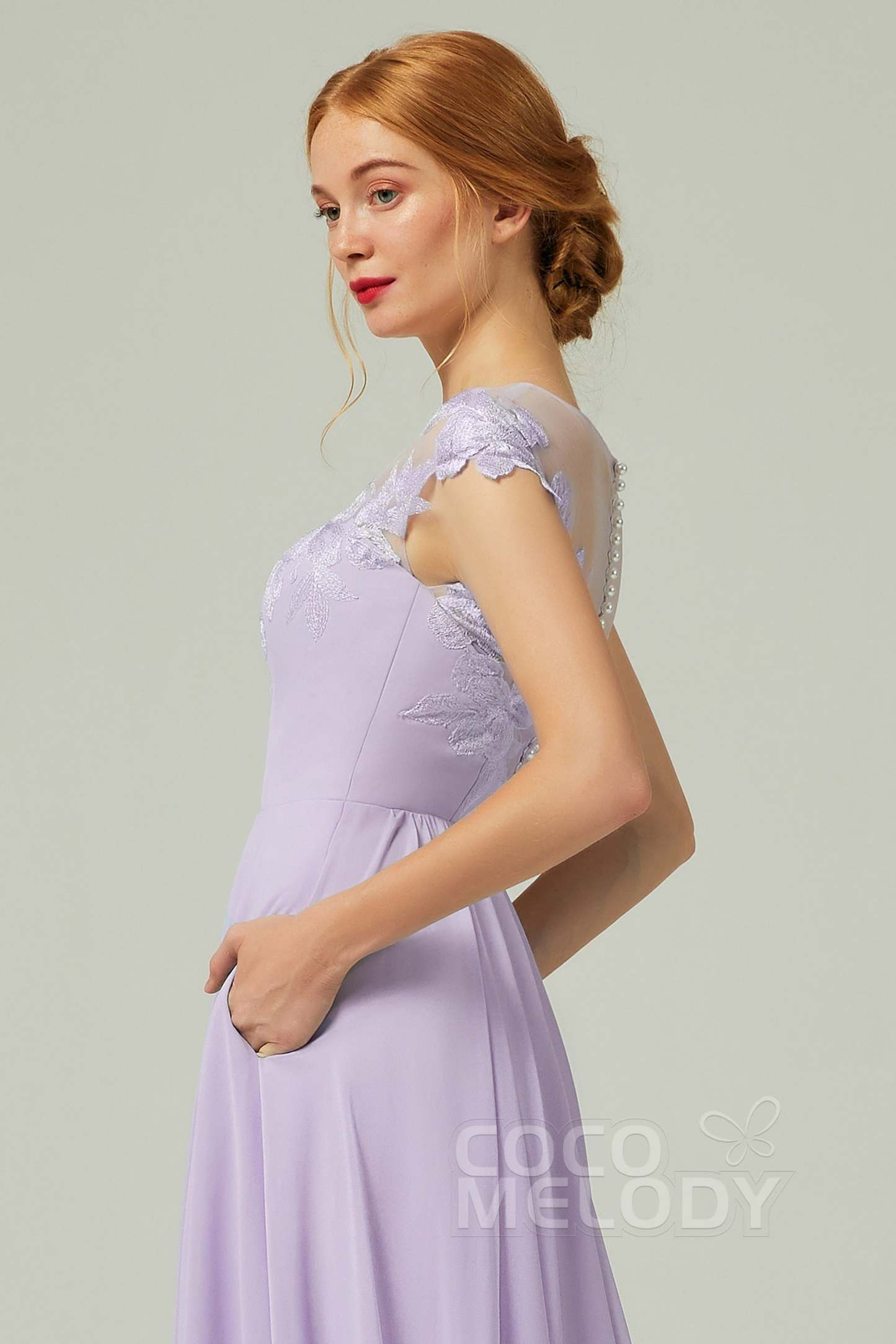 A-Line Sweep-Brush-Train Chiffon Bridesmaid Dress CB0248