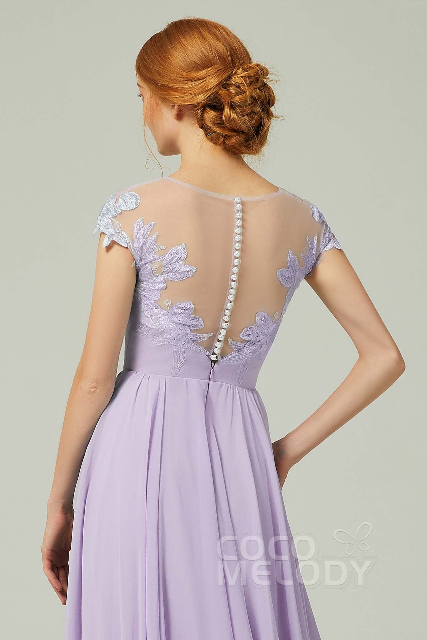A-Line Sweep-Brush-Train Chiffon Bridesmaid Dress CB0248