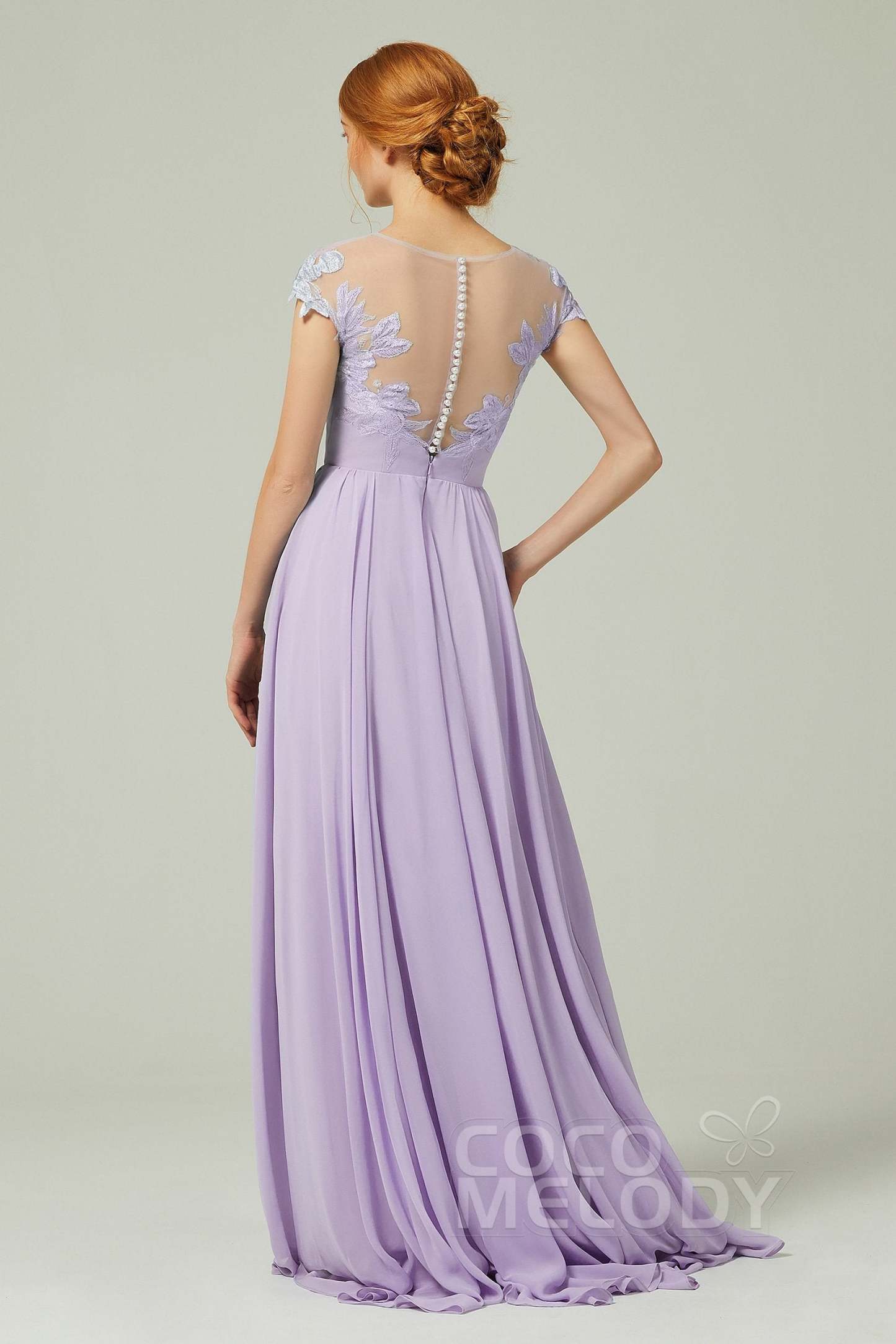 A-Line Sweep-Brush-Train Chiffon Bridesmaid Dress CB0248