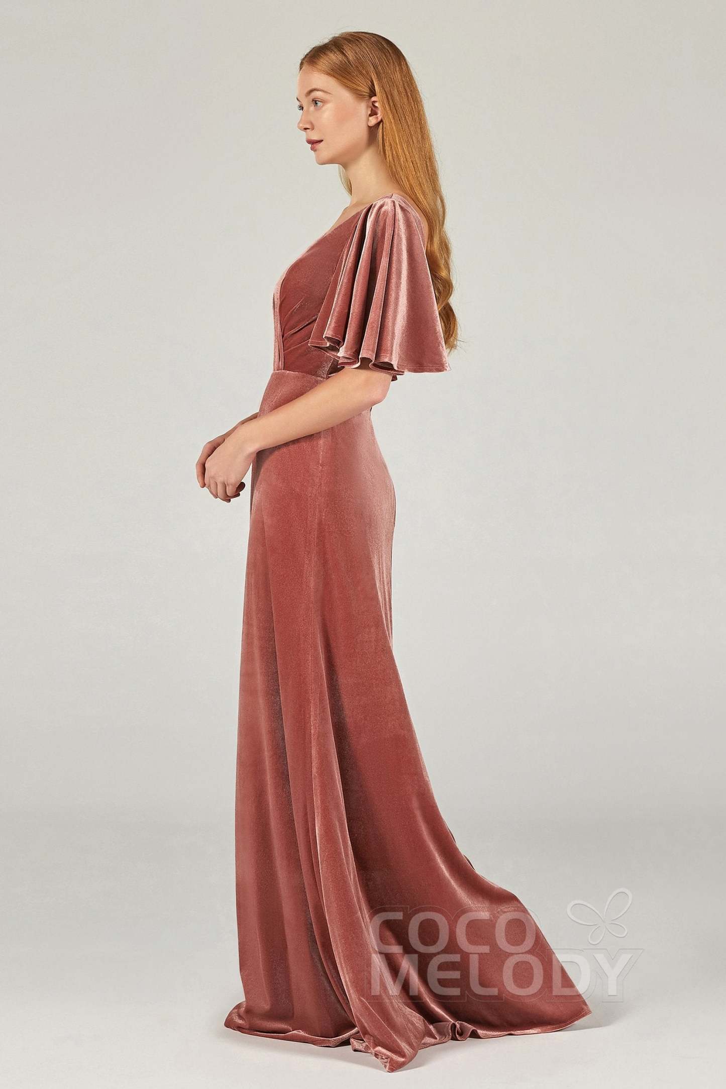 A-Line Floor Length Velvet Bridesmaid Dress Formal Dresses CB0367