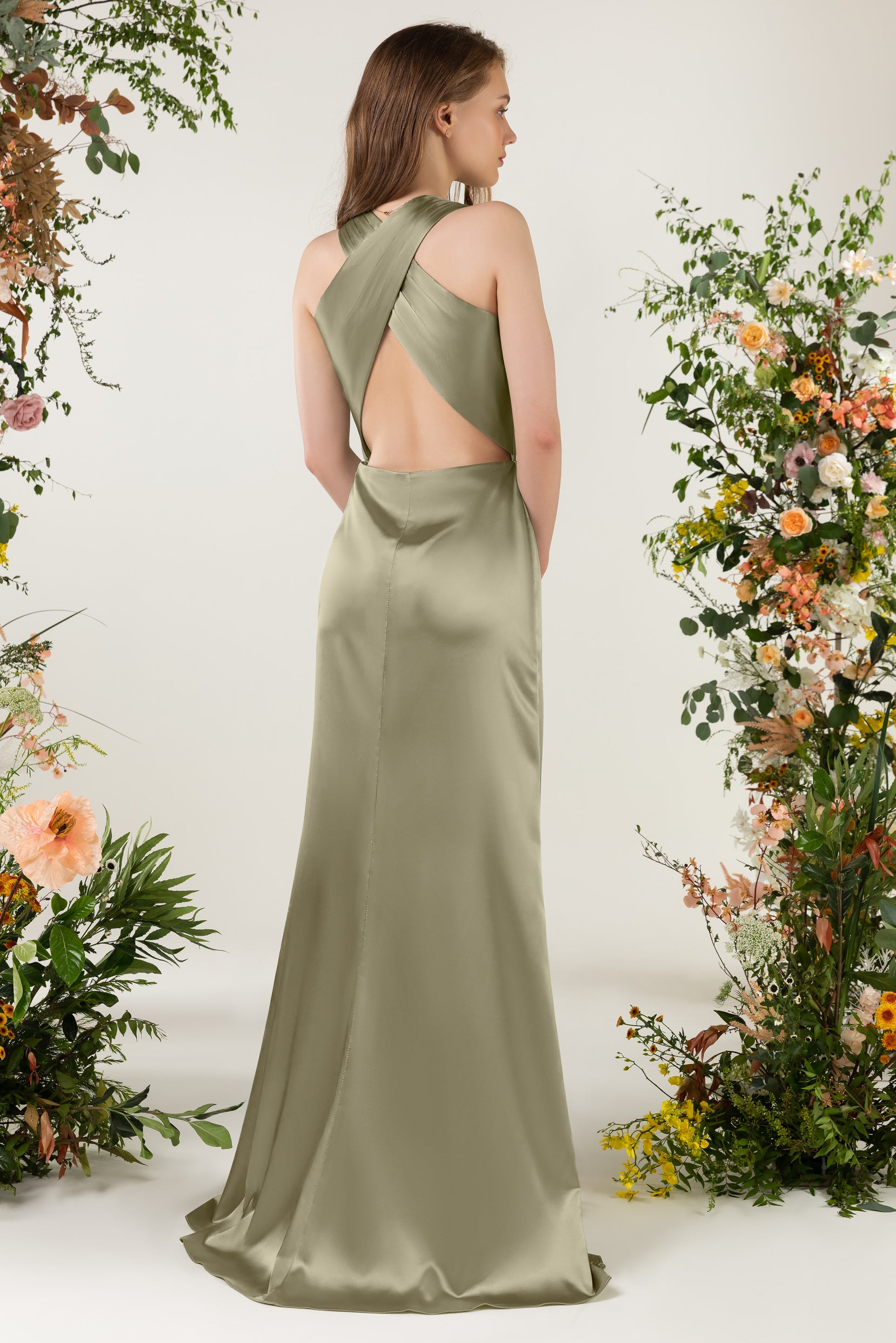 Sheath Sweep Acetate Satin Bridesmaid Dress Formal Dresses CB0499