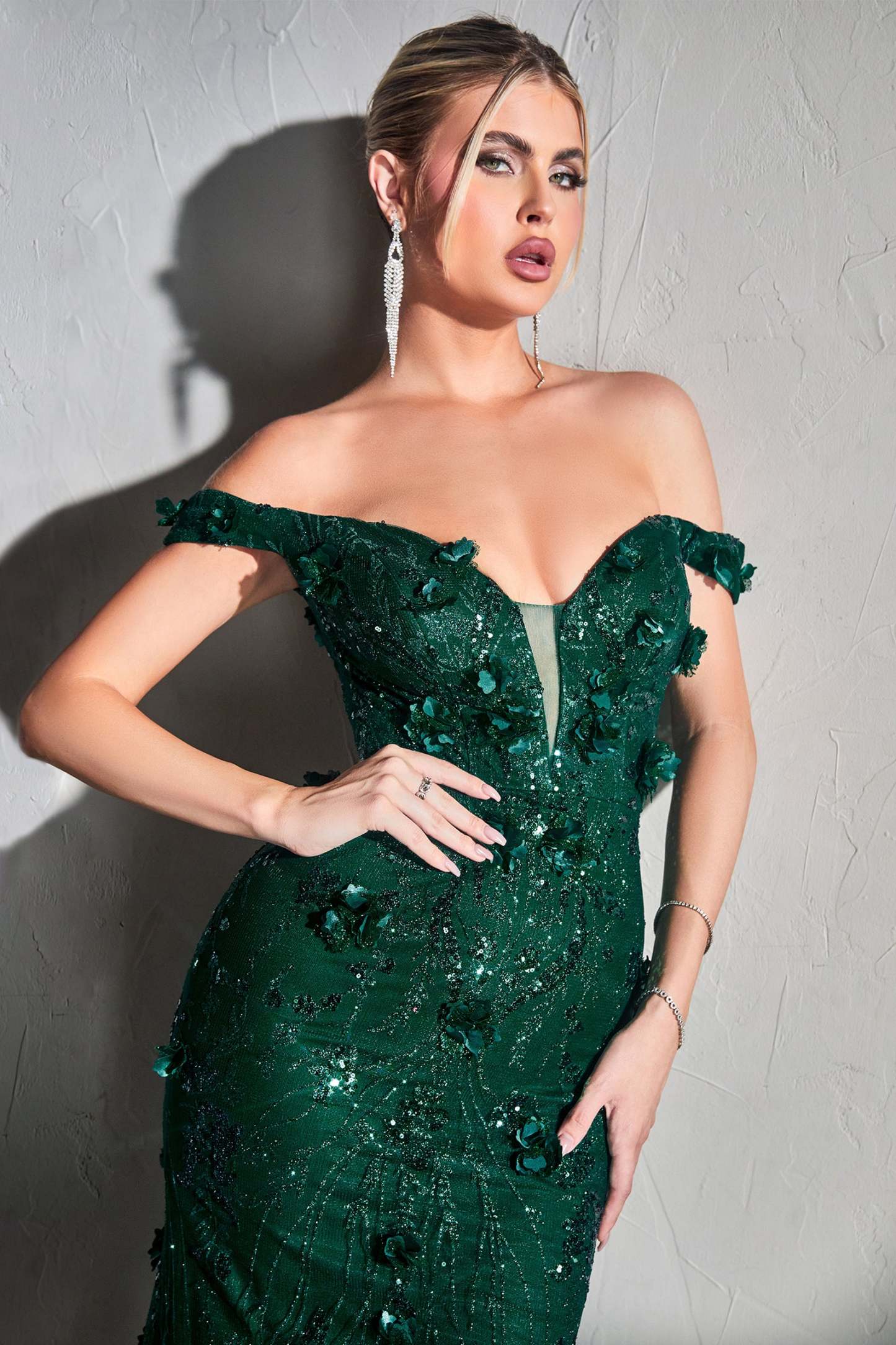 Fitted Off The Shoulder Embellished Gown #CB096