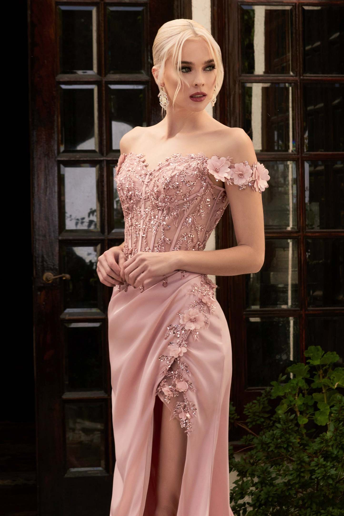 Gorgeous Fitted Off The Shoulder Floral Appliques Evening Gown #CD0186