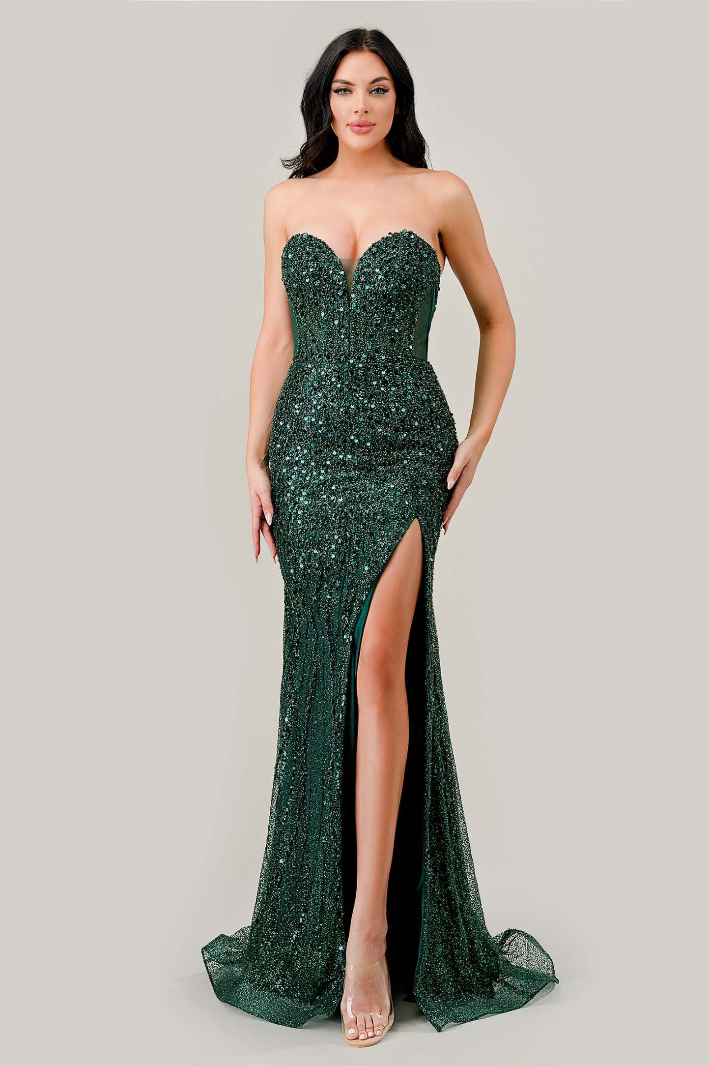 Emerald Strapless Sweetheart Neckline Fitted Gown #CD0233