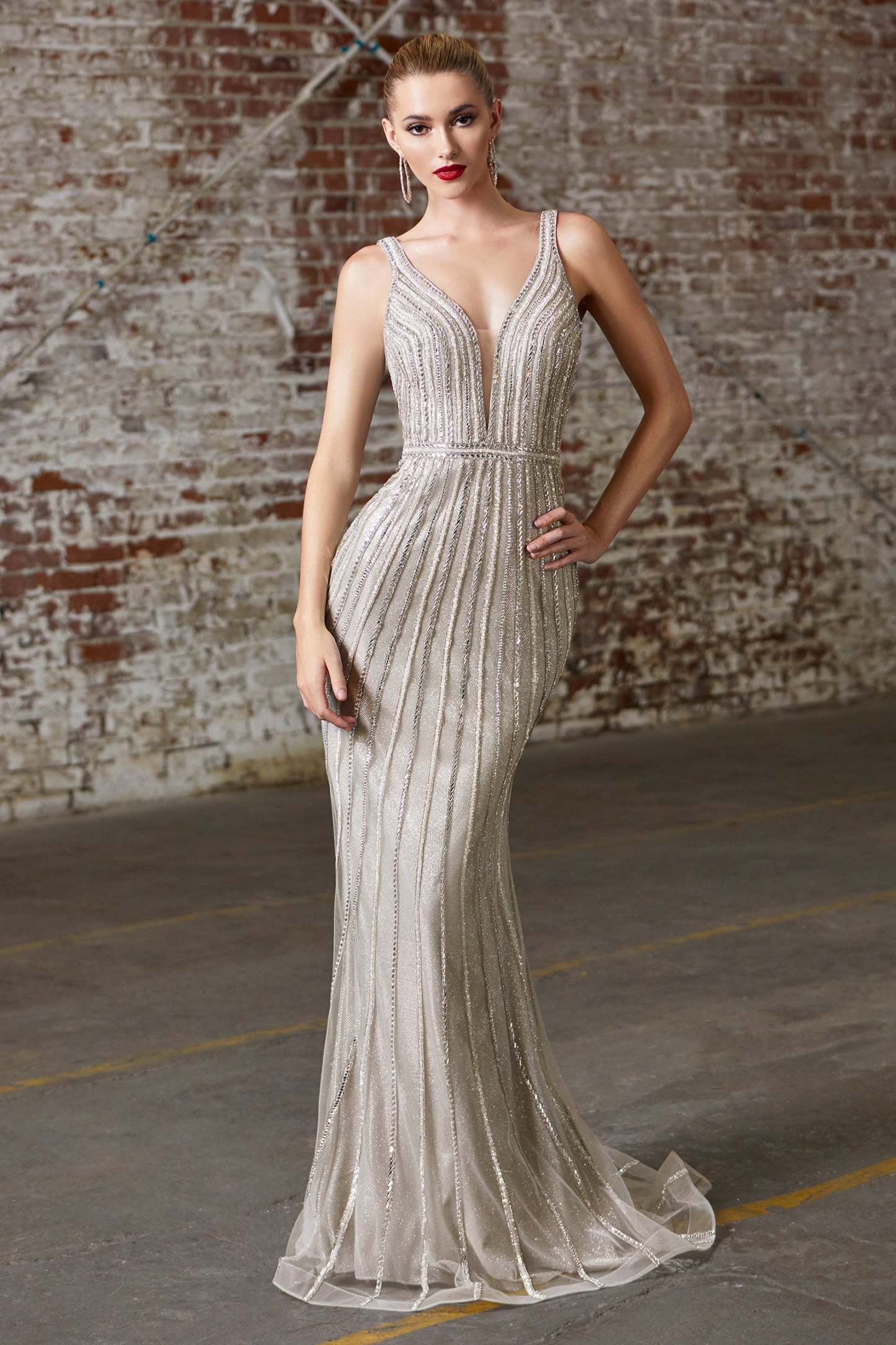 Breathtaking Mermaid Plunging Neckline Tulle Gown #CD901