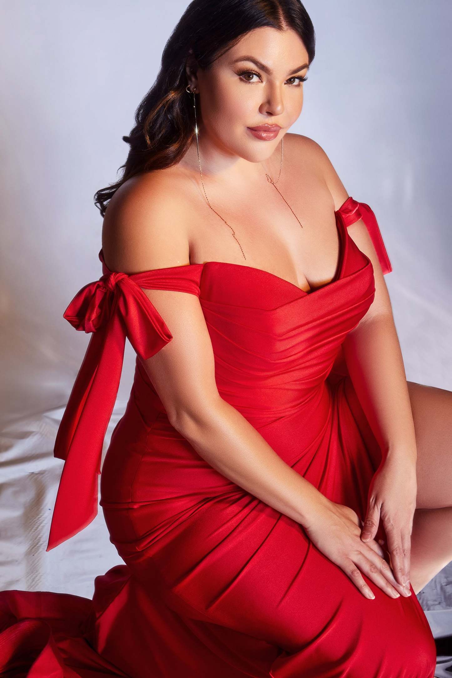 Curve Fitted off-the-shoulder Stretch Jersey Gown #CD943C