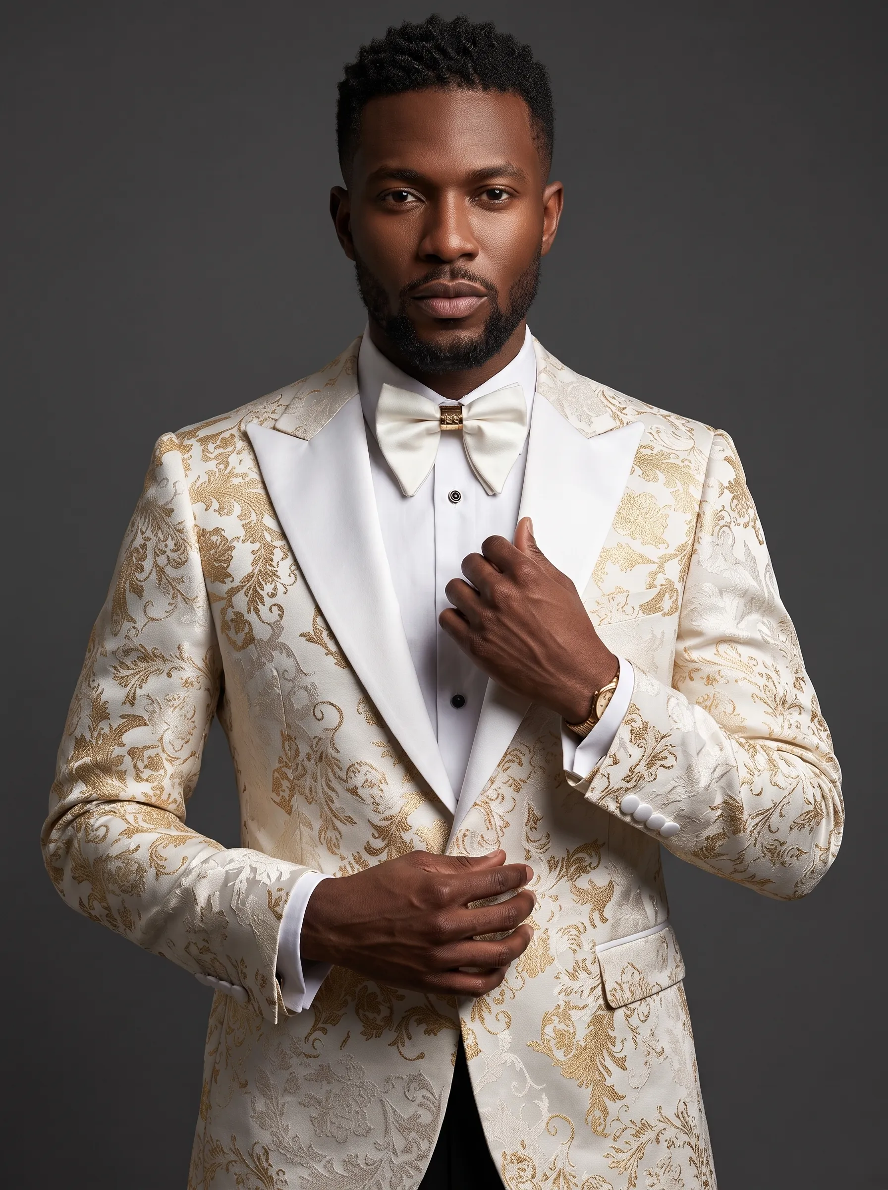 [Copy]Opulent White & Silver Baroque Jacquard Suit | Men's Double-Breasted Peak Lapel 2-Piece Formal Prom Tuxedo