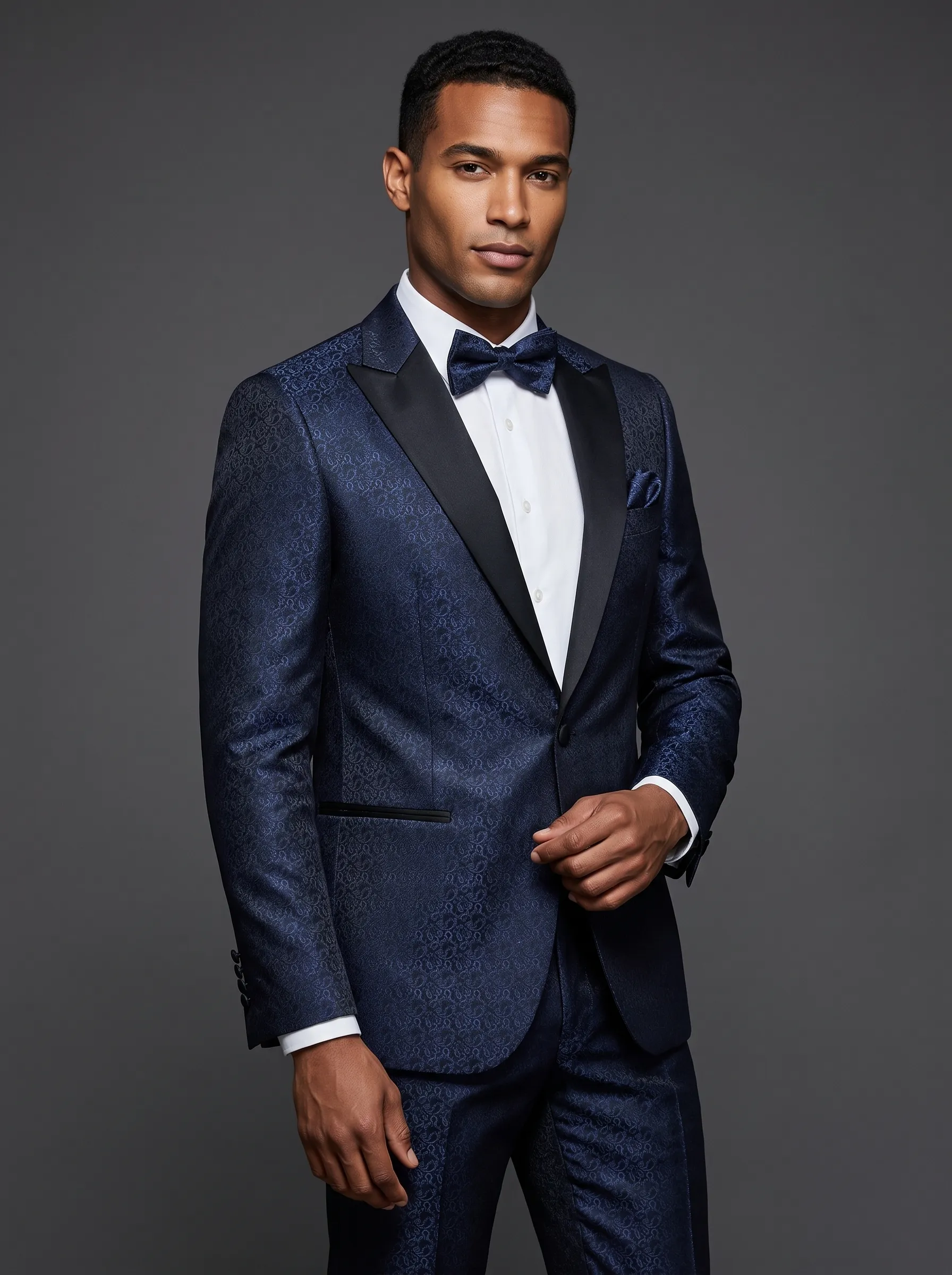 [Copy]Opulent Ivory & Gold Damask Tuxedo | Men's Slim Fit Contrast Peak Lapel 2-Piece Formal Prom Suit