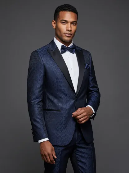 [Copy]Opulent Ivory & Gold Damask Tuxedo | Men's Slim Fit Contrast Peak Lapel 2-Piece Formal Prom Suit
