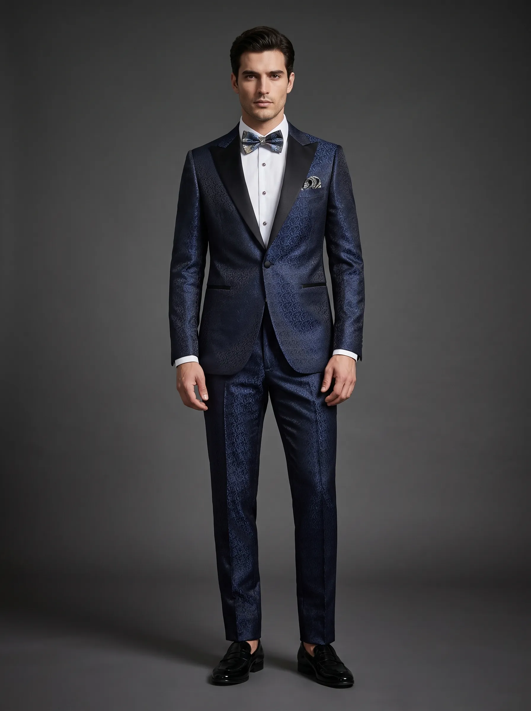 [Copy]Opulent Ivory & Gold Damask Tuxedo | Men's Slim Fit Contrast Peak Lapel 2-Piece Formal Prom Suit