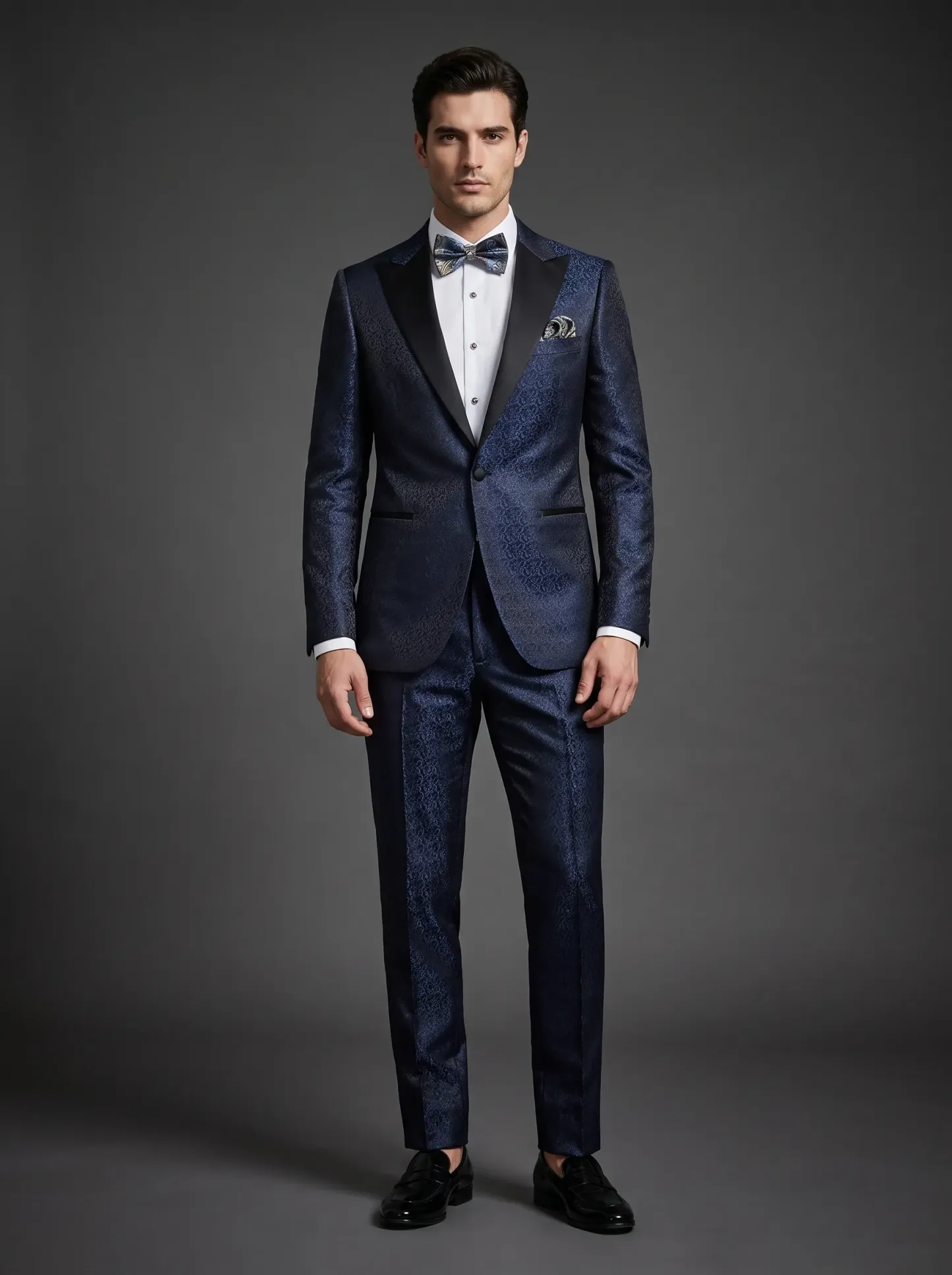 [Copy]Opulent Ivory & Gold Damask Tuxedo | Men's Slim Fit Contrast Peak Lapel 2-Piece Formal Prom Suit