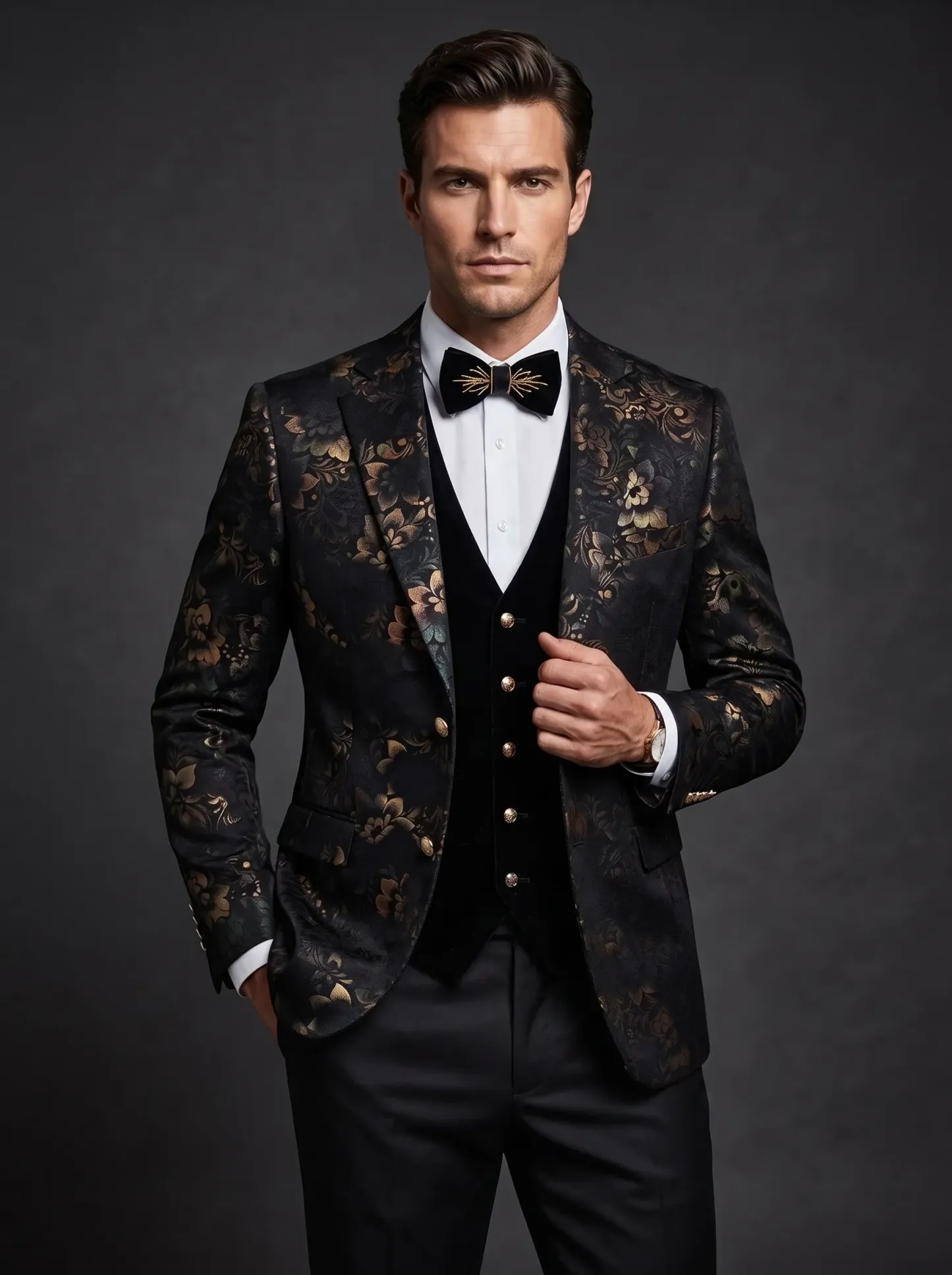 [Copy]Dapper Camel Brown Tuxedo | Men's Slim Fit Contrast Black Peak Lapel 2-Piece Formal Prom Suit