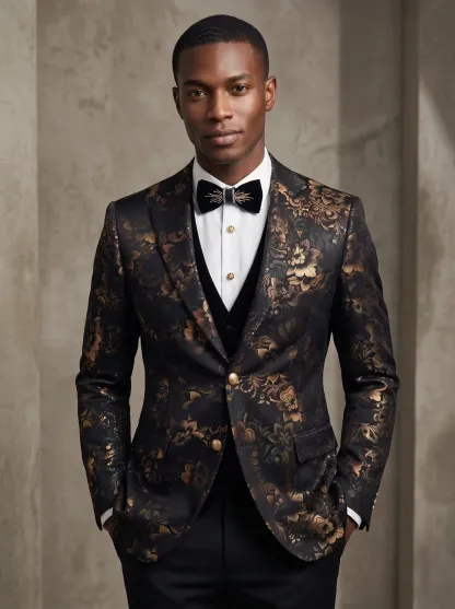 [Copy]Dapper Camel Brown Tuxedo | Men's Slim Fit Contrast Black Peak Lapel 2-Piece Formal Prom Suit