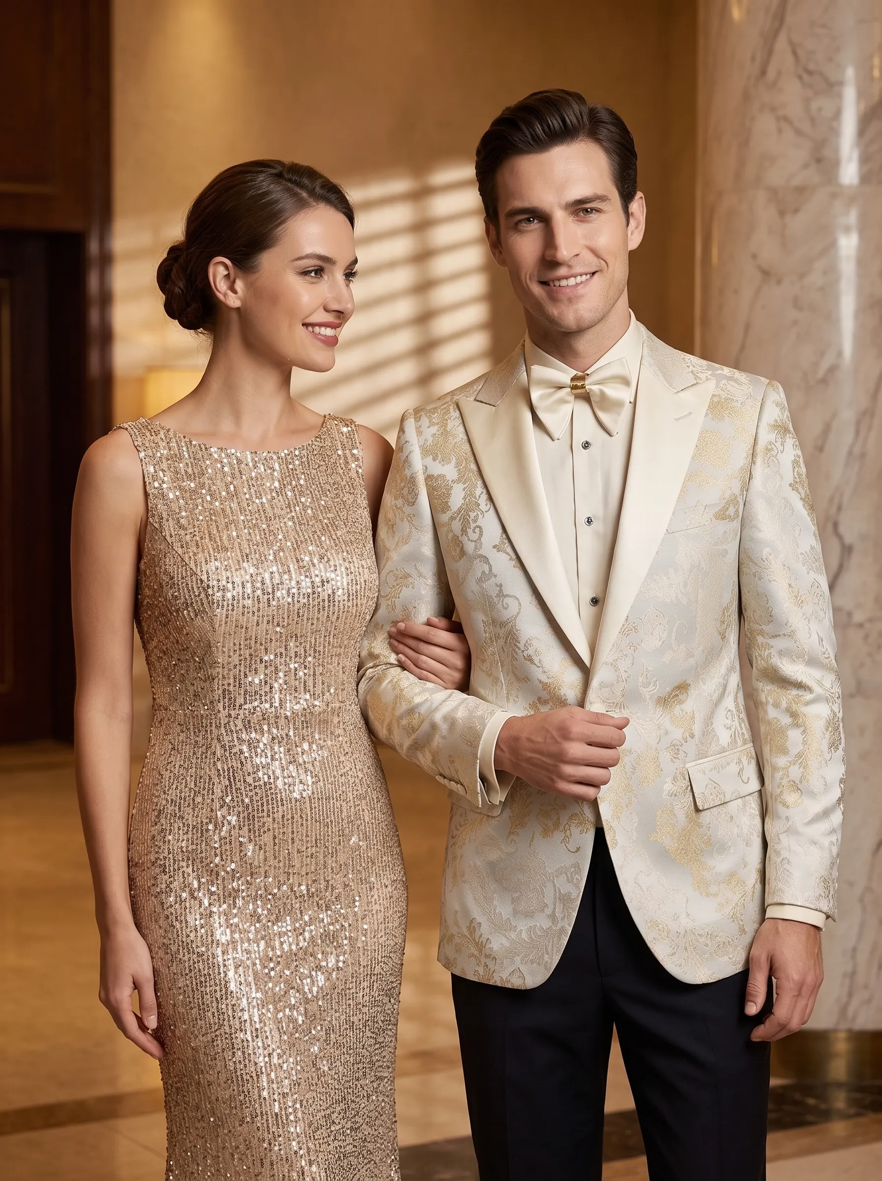 [Copy]Opulent Black & Gold Floral Jacquard Suit | Men's Slim Fit 3-Piece Notch Lapel Prom Tuxedo