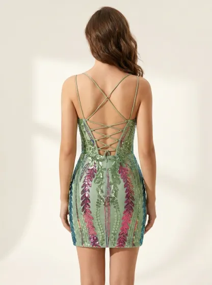 Sparkly Aqua Blue Bodycon Sequin Mini Dress | Short Tight Homecoming Gown