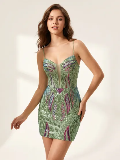Sparkly Aqua Blue Bodycon Sequin Mini Dress | Short Tight Homecoming Gown