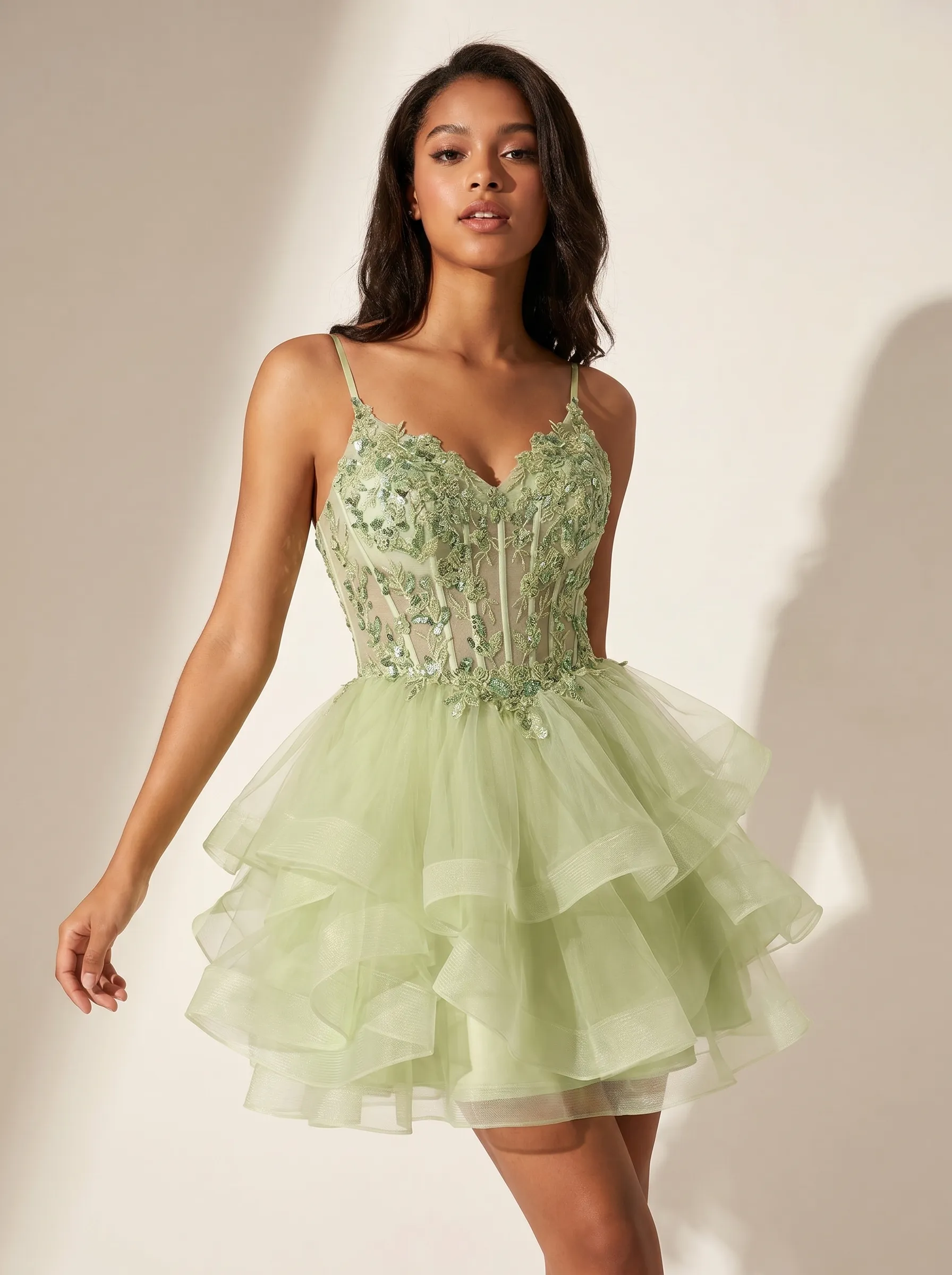 Light Green A-Line Strapless Short Homecoming Dress | Mini Corset Party Gown