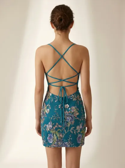 Sparkly Bodycon Spaghetti Straps Short Homecoming Dress | Mini Tight Party Gown