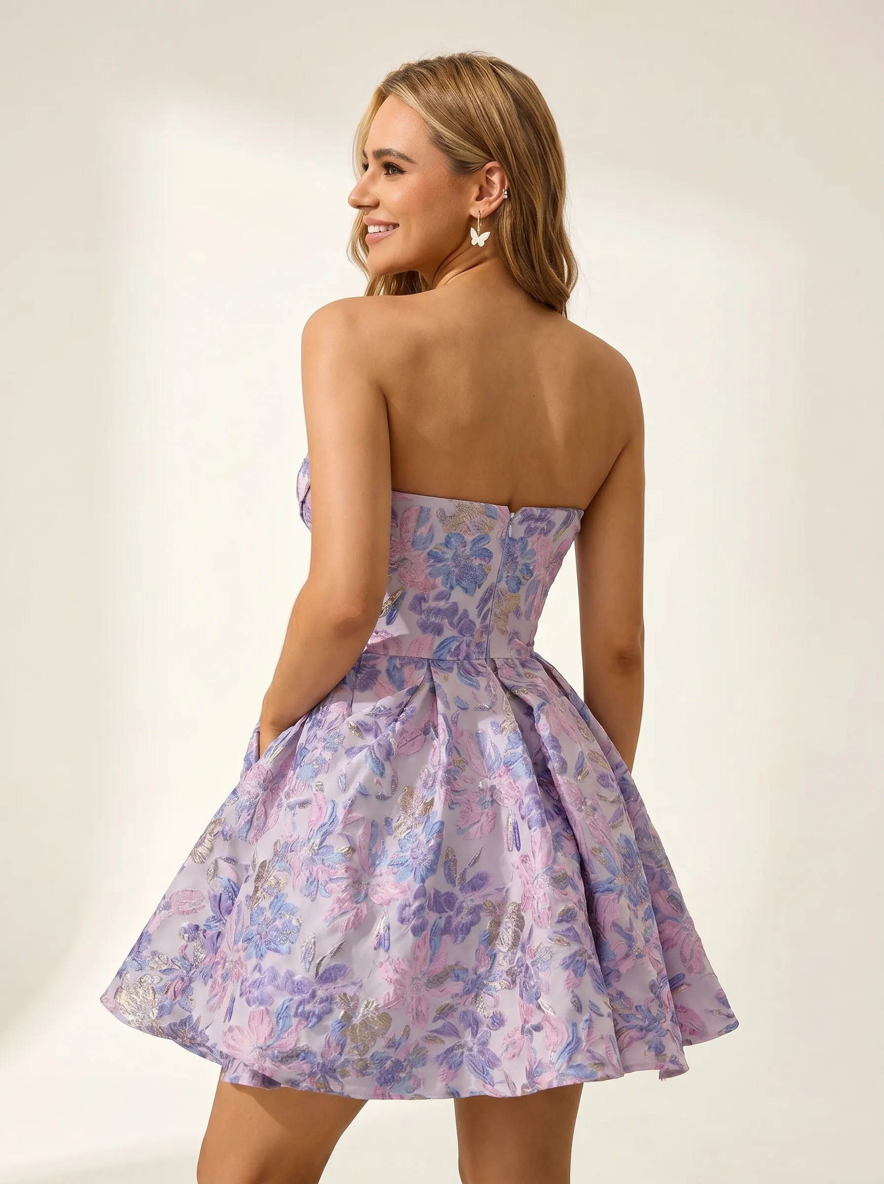 Lilac Strapless A-Line Short Homecoming Dress | Mini Corset Ruffle Gown