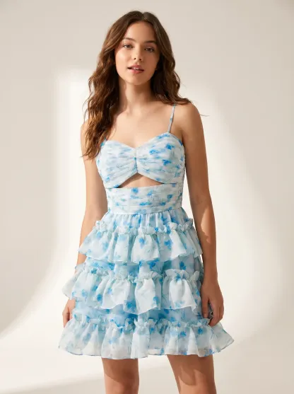 A-Line Spaghetti Straps Short Homecoming Dress | Mini Flare Formal Gown