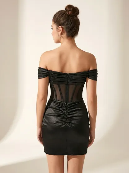 Dark Green Tight Organza Short Homecoming Dress | Satin Bodycon Mini Gown