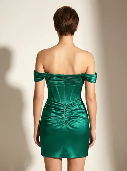 Dark Green Tight Organza Short Homecoming Dress | Satin Bodycon Mini Gown
