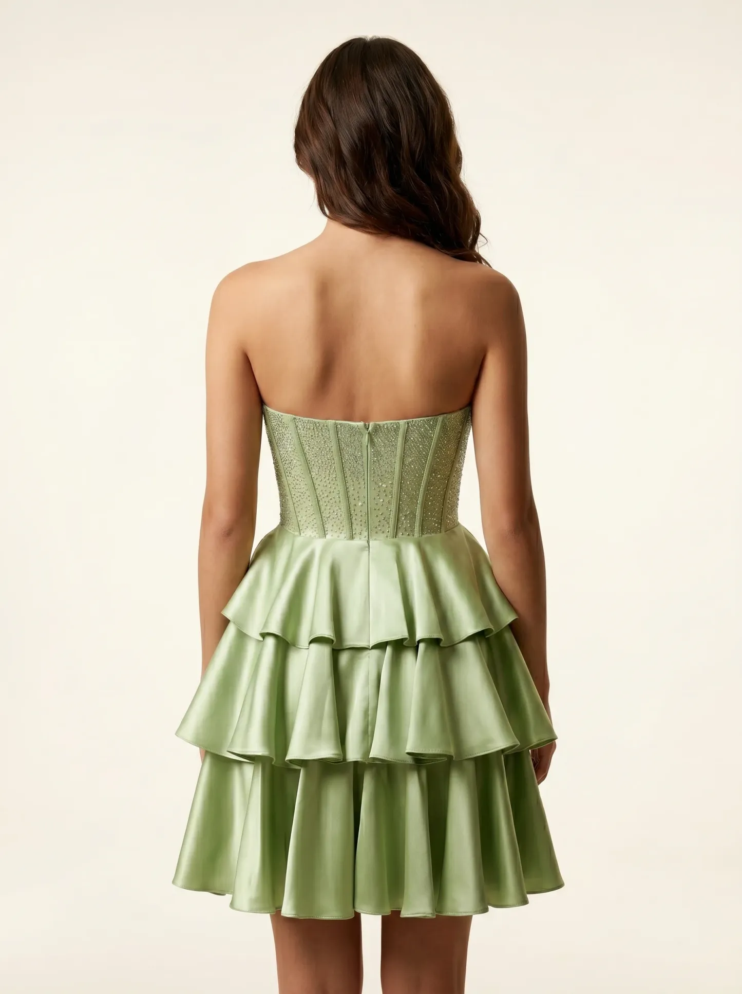 Green Beaded A-line Strapless Corset Homecoming Dress