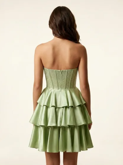 Green Beaded A-line Strapless Corset Homecoming Dress