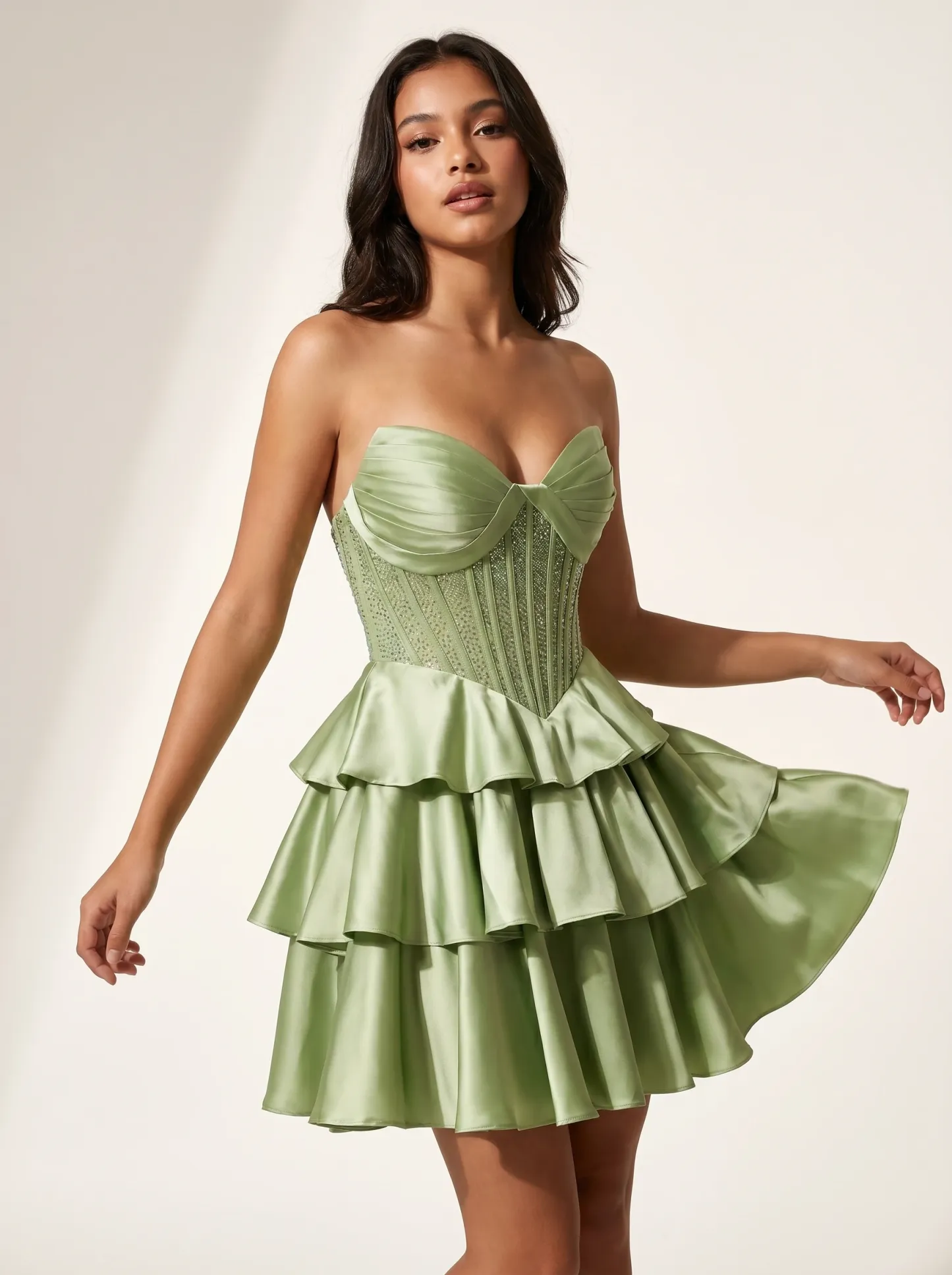 Green Beaded A-line Strapless Corset Homecoming Dress