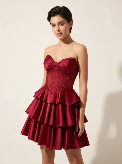Green Beaded A-line Strapless Corset Homecoming Dress