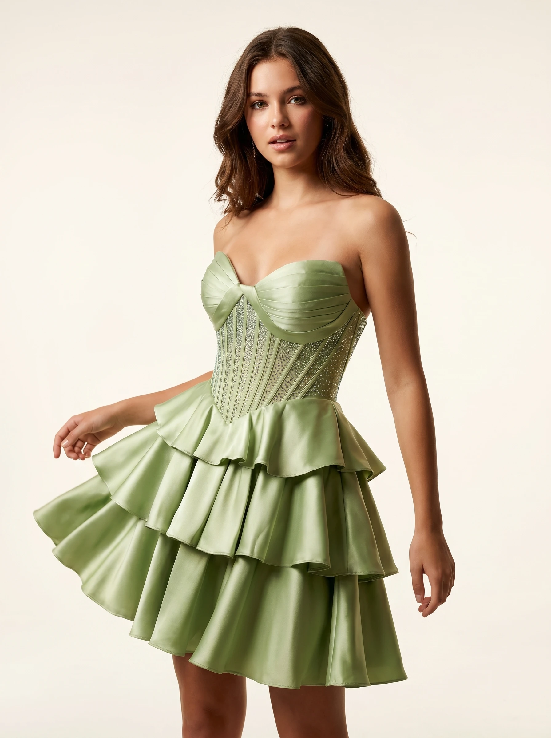 Green Beaded A-line Strapless Corset Homecoming Dress