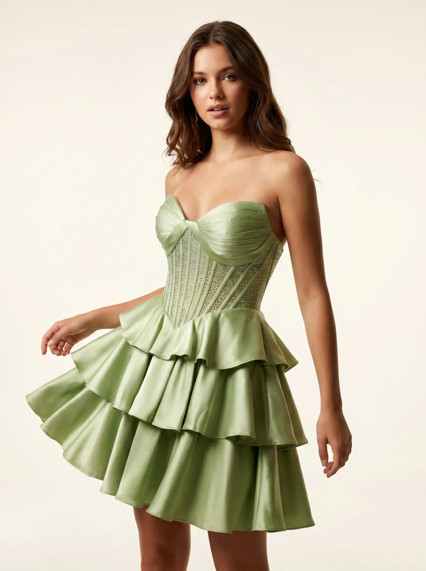 Green Beaded A-line Strapless Corset Homecoming Dress